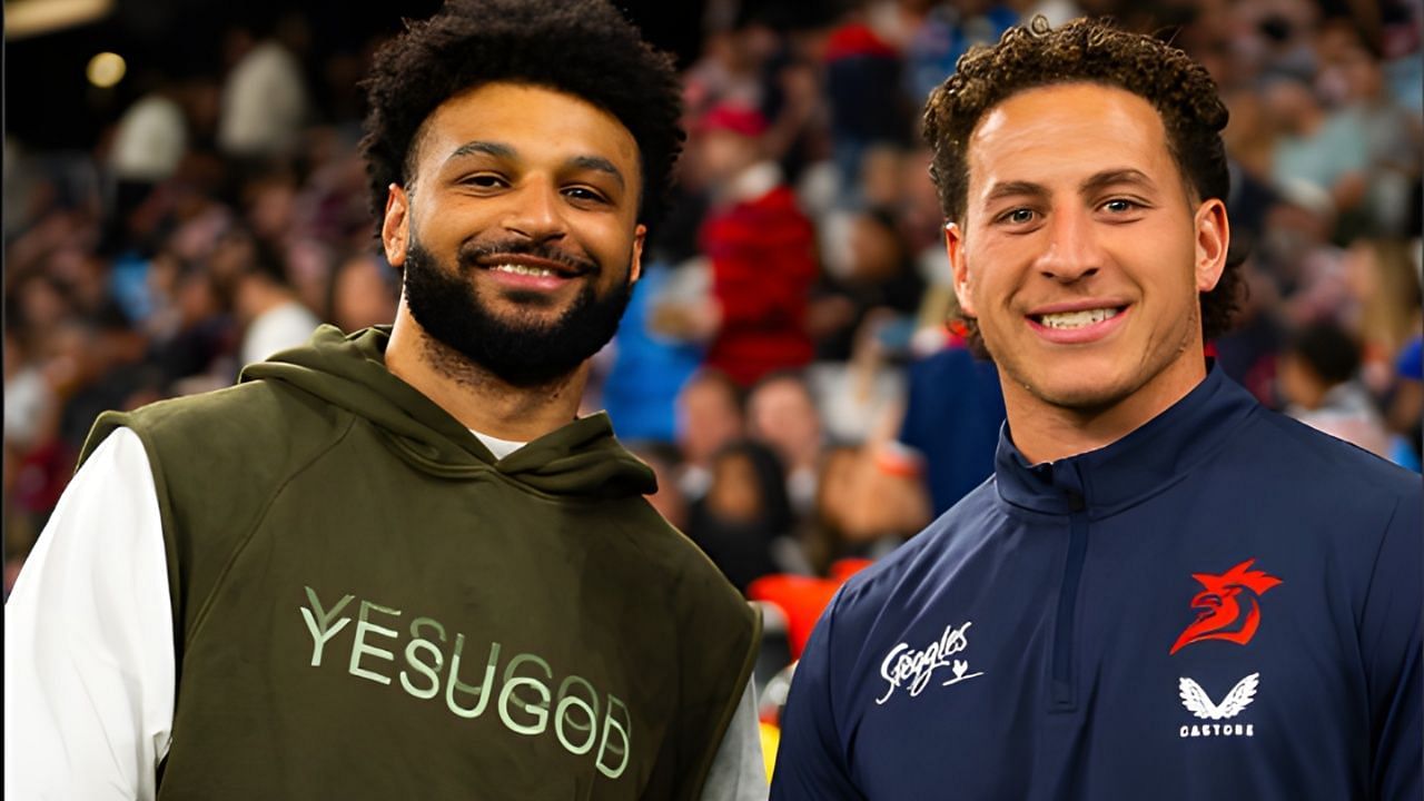 Jamal Murray cuts a casual figure as he enjoys some rugby action at NRL finals [Credit: IG/@sydneyroosters]