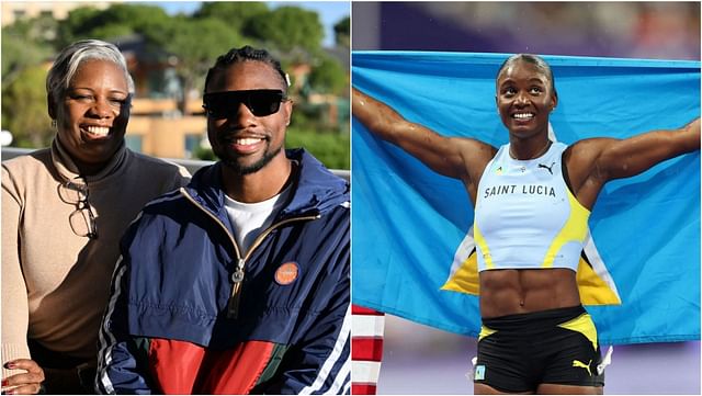 Noah Lyles, Keisha Caine Bishop and Julien Alfred