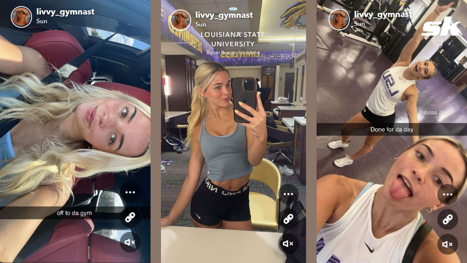 Paul Skenes' girlfriend Olivia Dunne hits the gym, shows off her post workout glow (Source: Olivia Dunne's Snapchat stories)