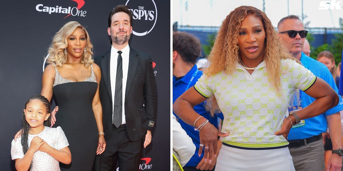 Serena Williams with her husband and daughter (L), Williams (Source: Getty)