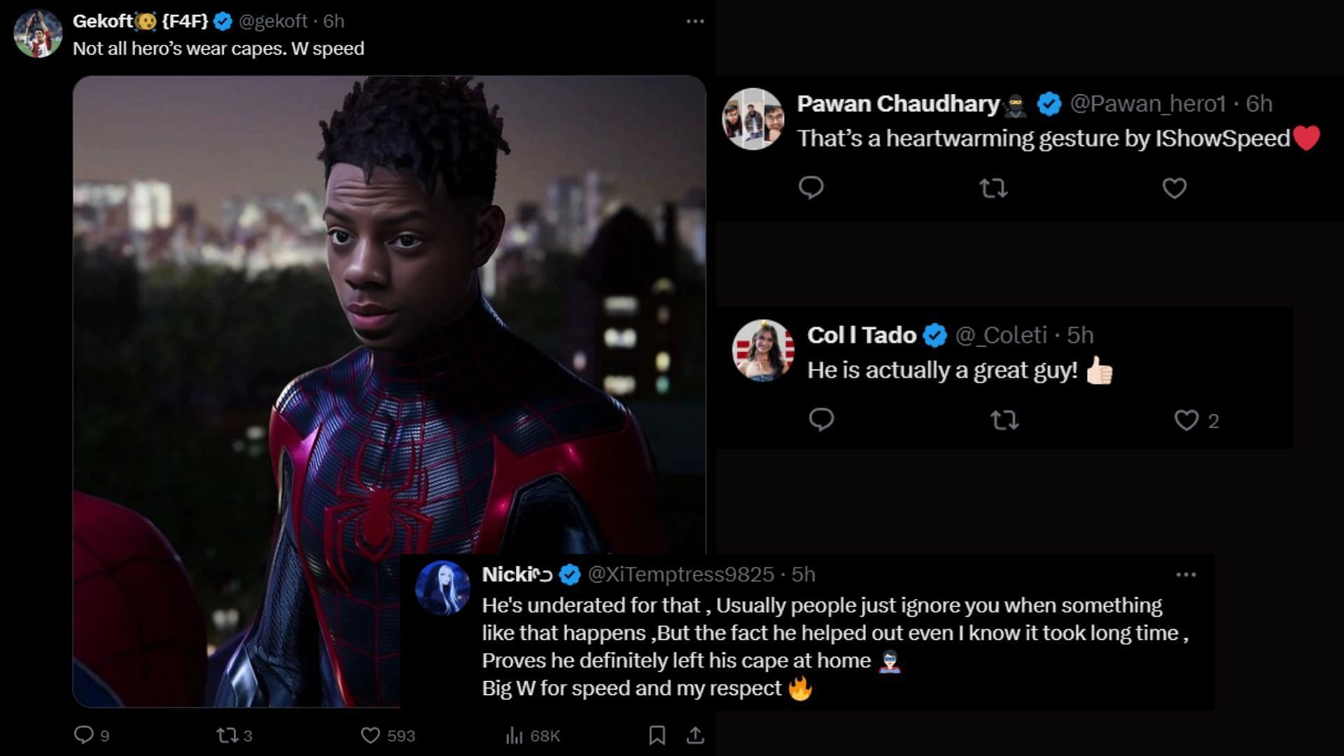 Fans on X praised Speed for looking out for a fan in need of help (Images via @FearedBuck/X)