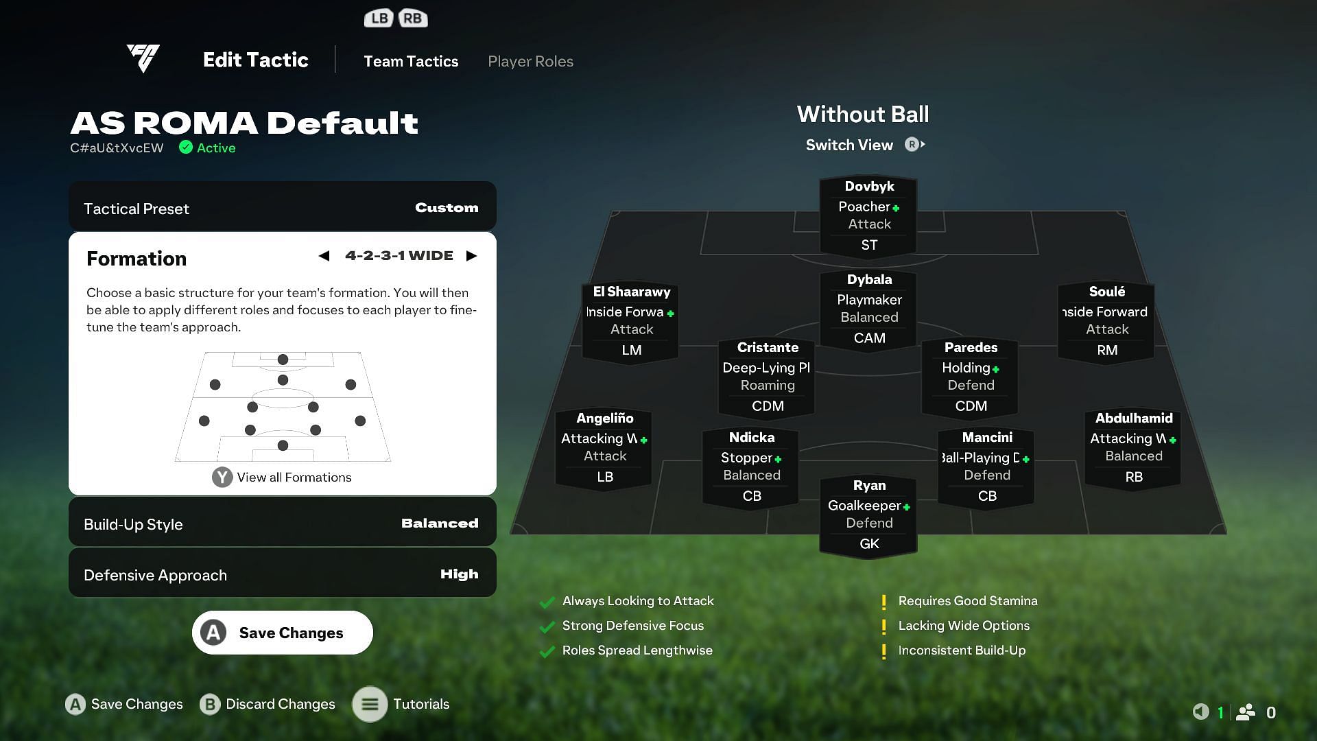 Use these Player Roles and custom tactics for Roma (Image via EA Sports)