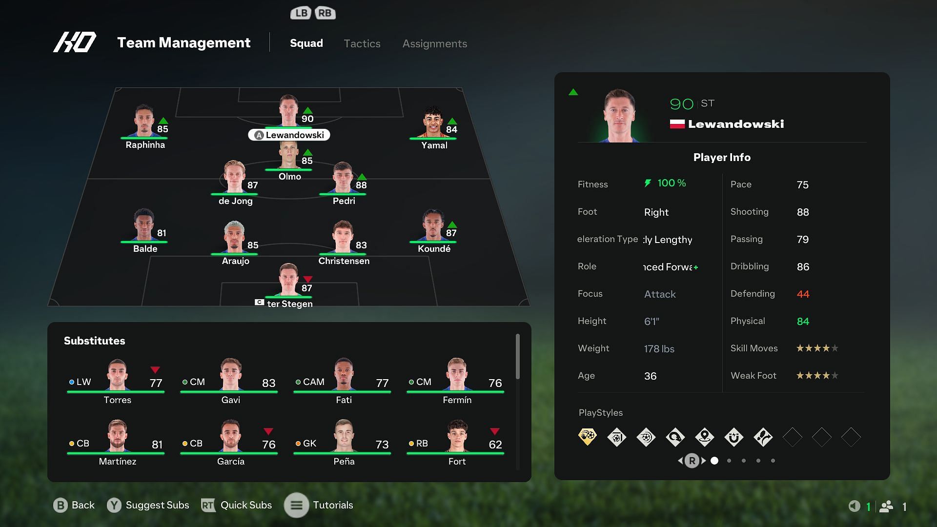 Barcelona in the 4-3-3 attacking formation (Image via EA Sports)