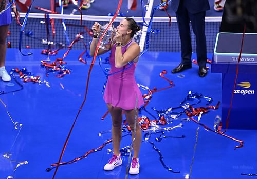 Aryna Sabalenka at US Open 2024 title celebration- Day 13 - Source: Getty