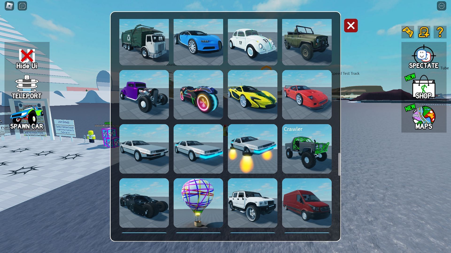 Vehicle select screen (Image via Roblox)