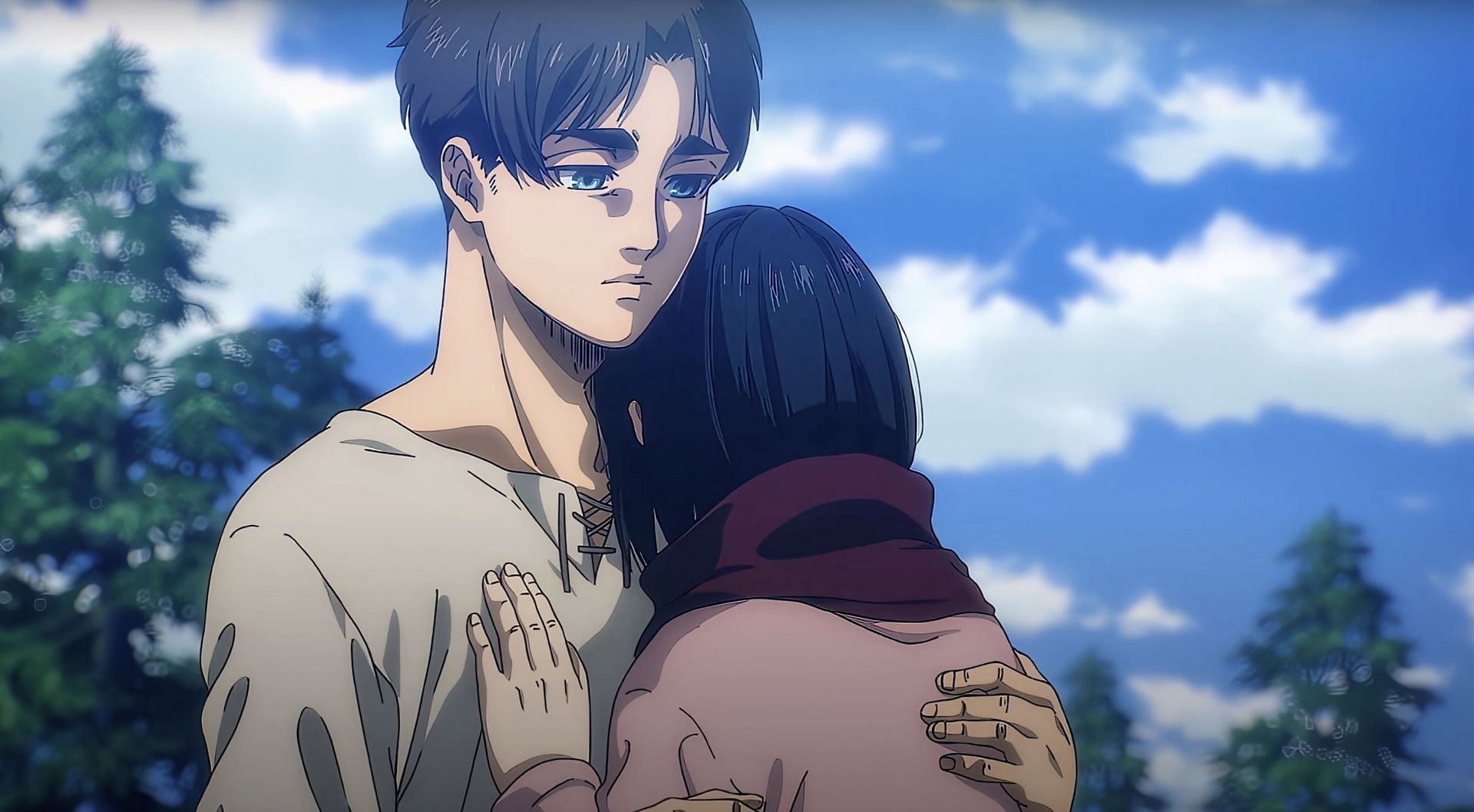 Eren and Mikasa as seen in anime (Image via MAPPA)