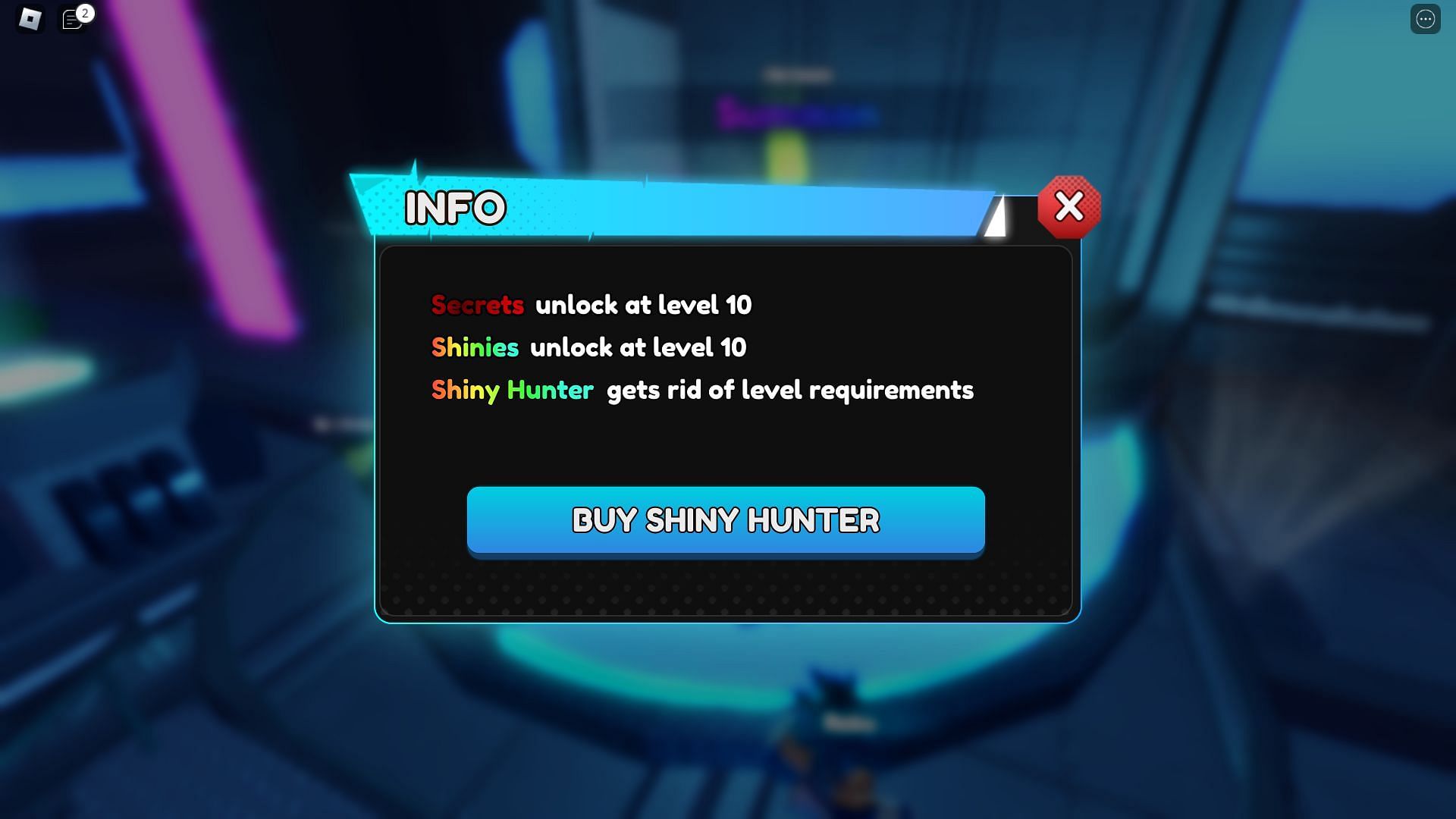 Secret and Shiny unlock information (Image via Roblox)