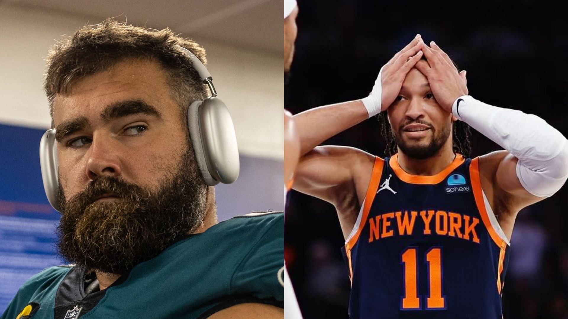 Jason Kelce banters with Jalen Brunson over NBA &amp; NFL athletes switching sports (Photos from Philadelphia Eagles/IG and Jalen Brunson/ IG)