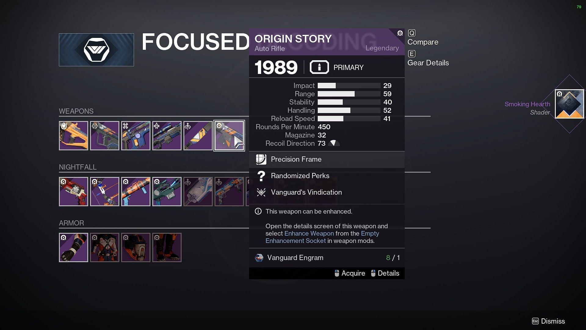 Origin Story inside Zavala&#039;s inventory (Image via Bungie)