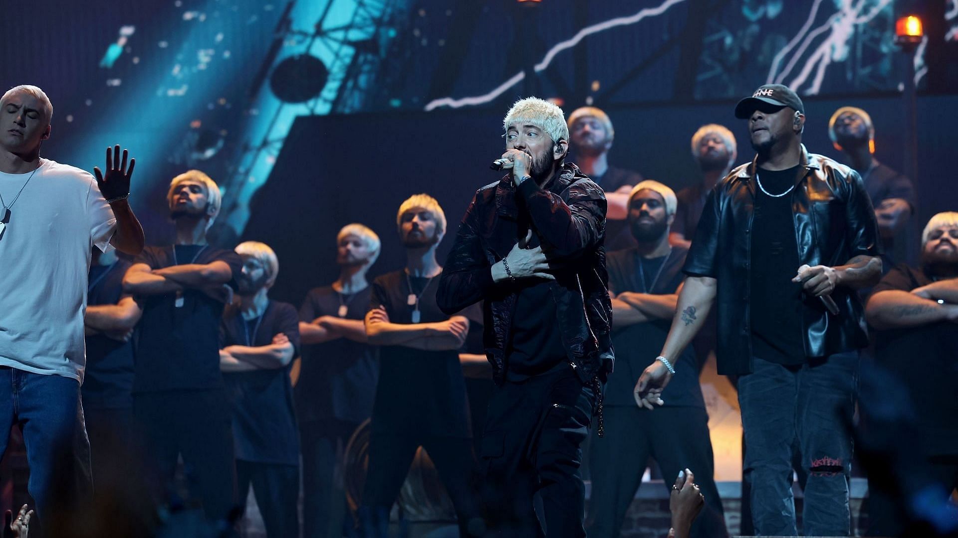 Eminem performs onstage during the 2024 MTV Video Music Awards at UBS Arena on September 11, 2024, in Elmont, New York. (Photo by Kevin Mazur/Getty Images for MTV)