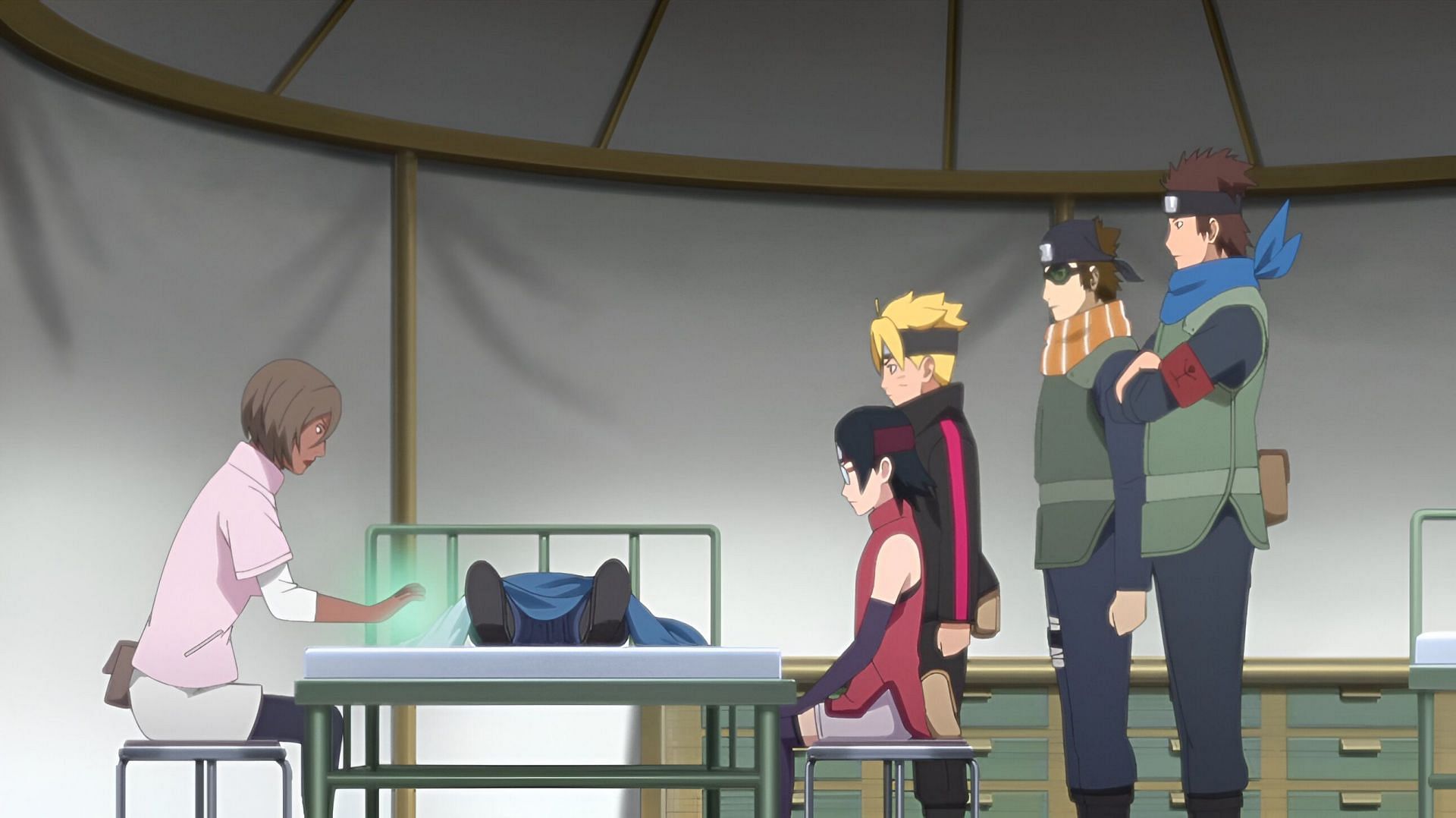 Sarada helping one of her teammates (Image via Studio Pierrot)