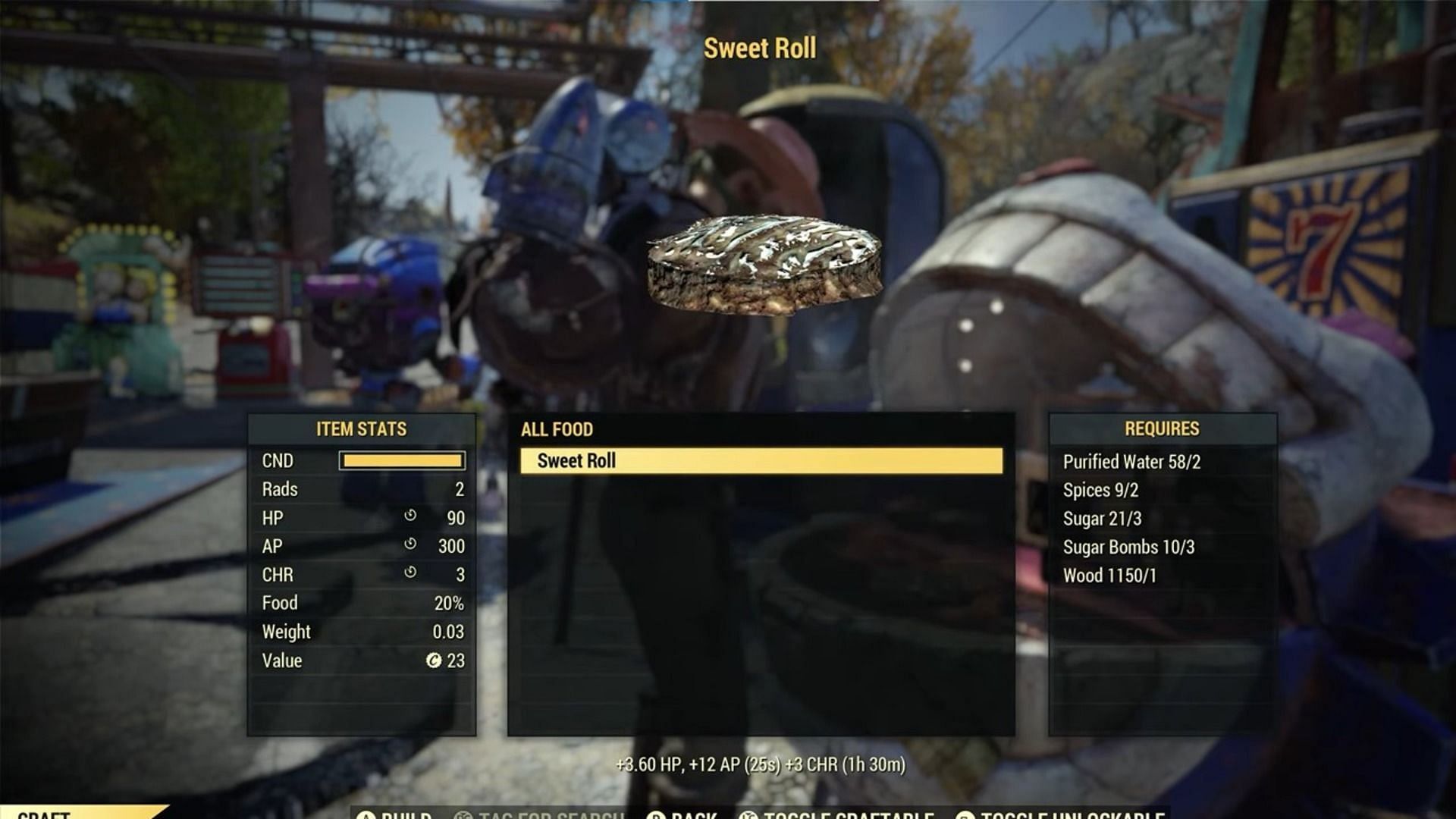 Guide to crafting sweet rolls in Fallout 76 (Image via Bethesda)