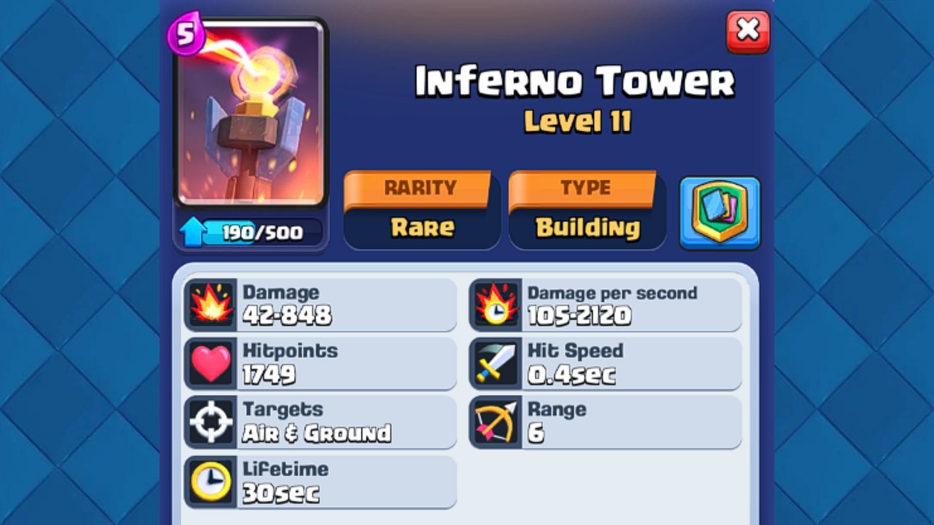 Inferno Tower Building card (Image via Supercell)