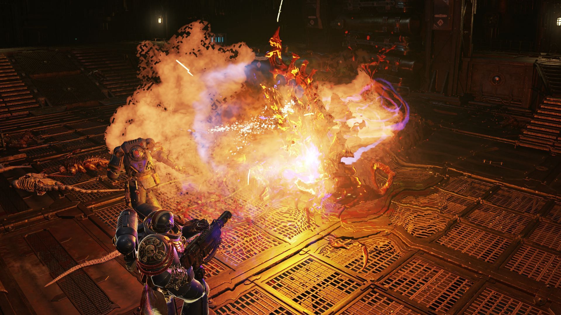 Burning down monsters in Warhammer 40k: Space Marine 2 (Image via Focus Entertainment)