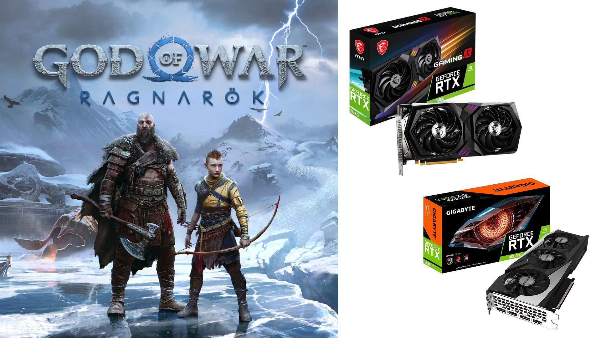 The best God of War Ragnarok PC graphics for PCs with the RTX 3060 and RTX 3060 Ti (Image via Steam, MSI, Gigabyte)