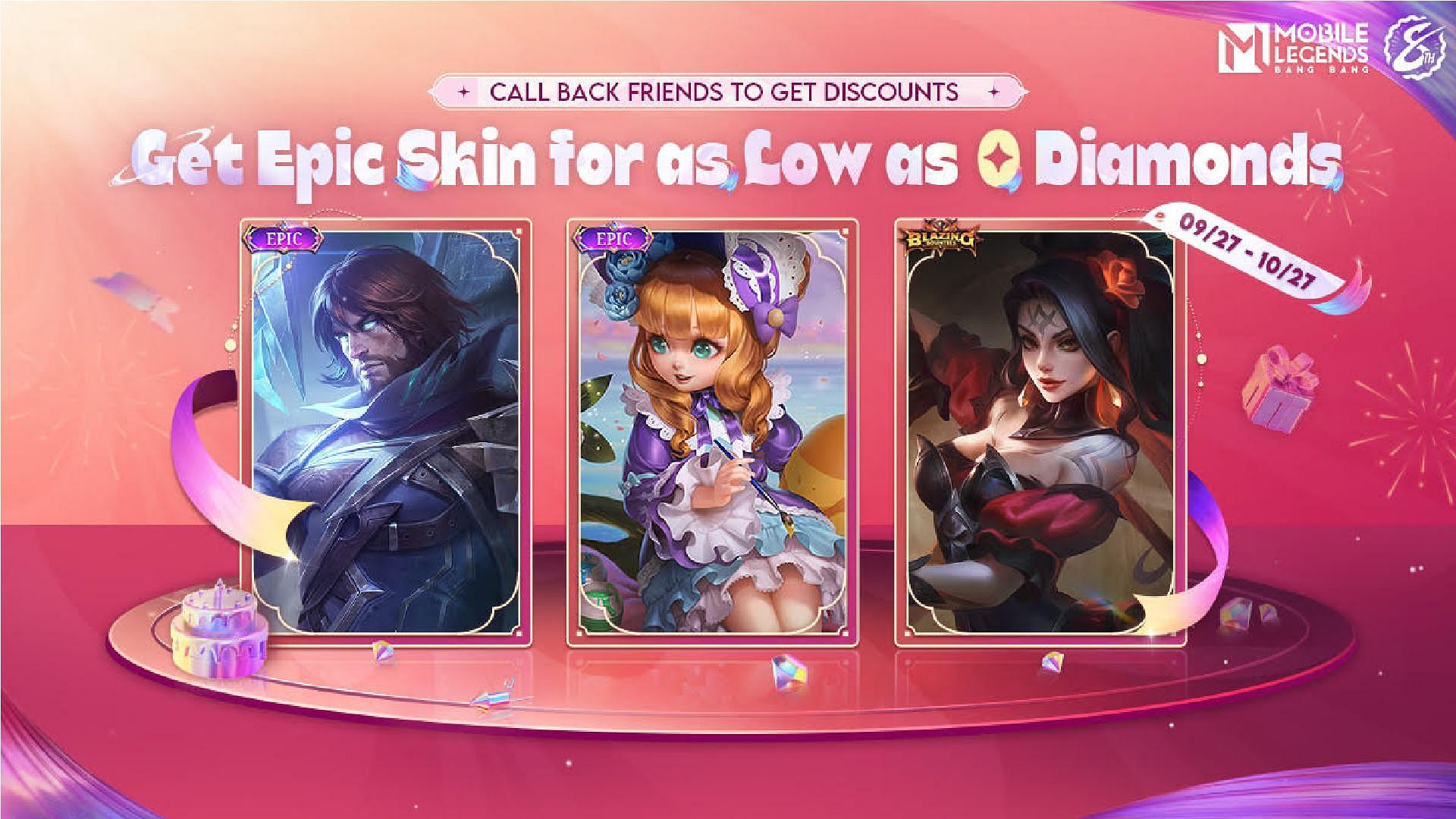 You can get free Epic skins from the MLBB anniversary event (Image via Moonton Games)