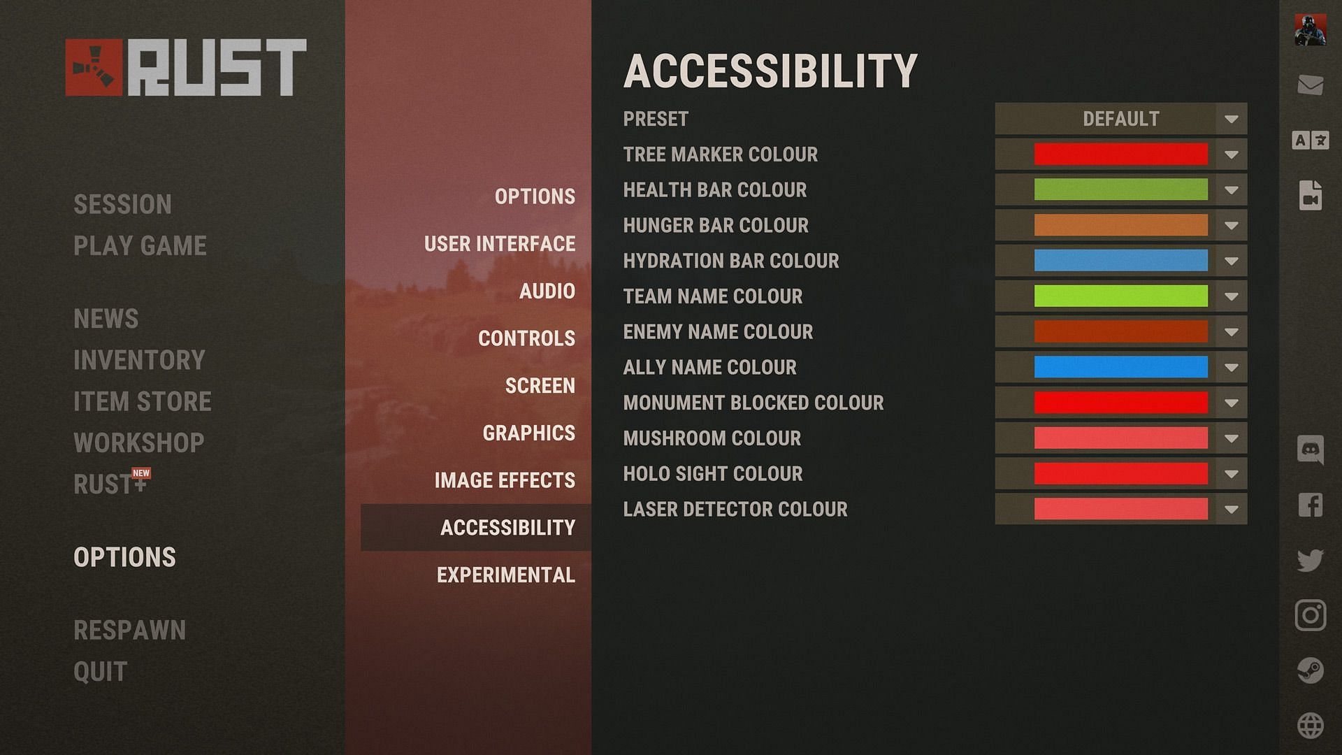 Accessibility changes in Rust September patch (Image via Facepunch Studios)