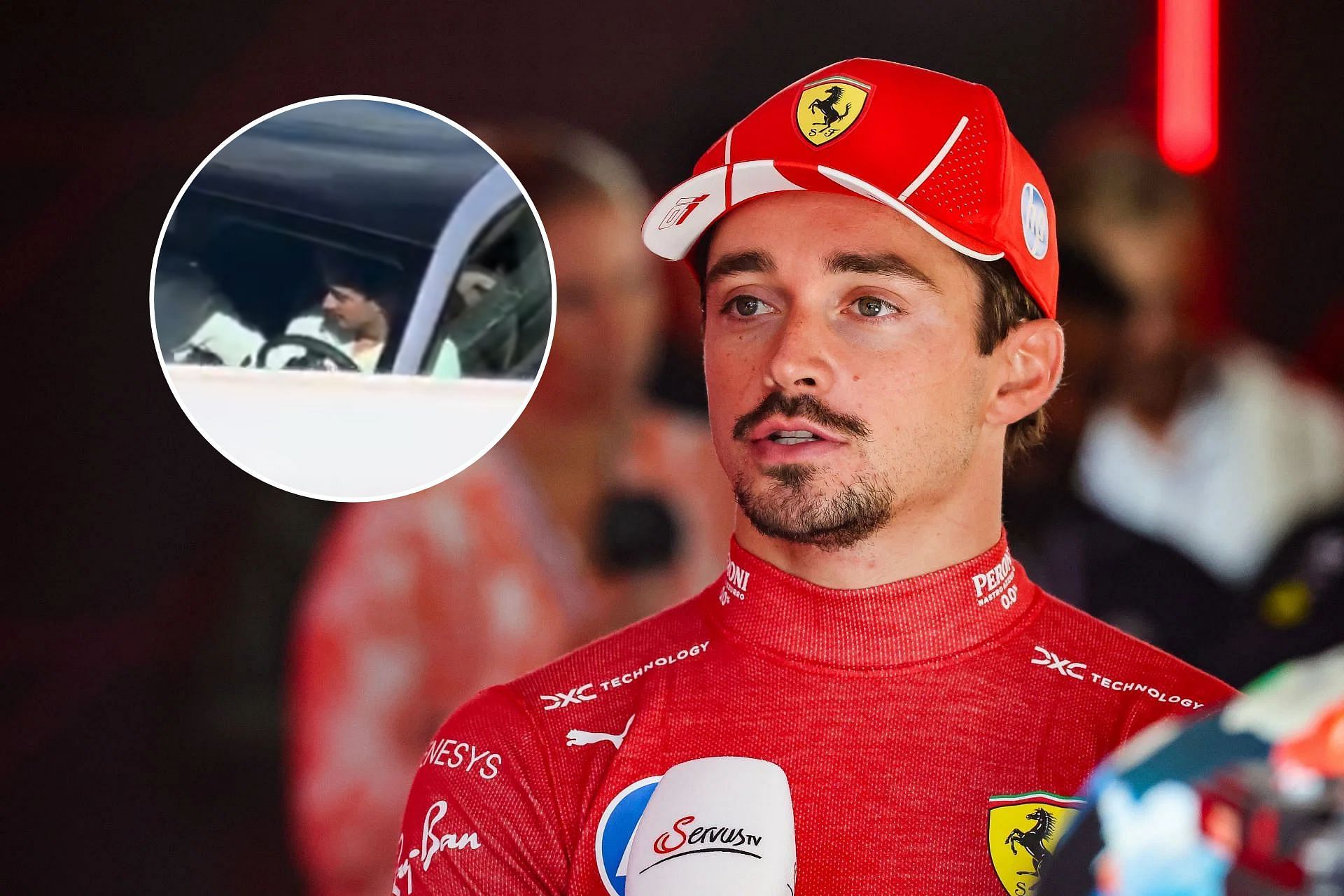 Charles Leclerc caught accidentally hitting a car with his Ferrari in Monaco (Image via Getty || X/@leclercsletters)