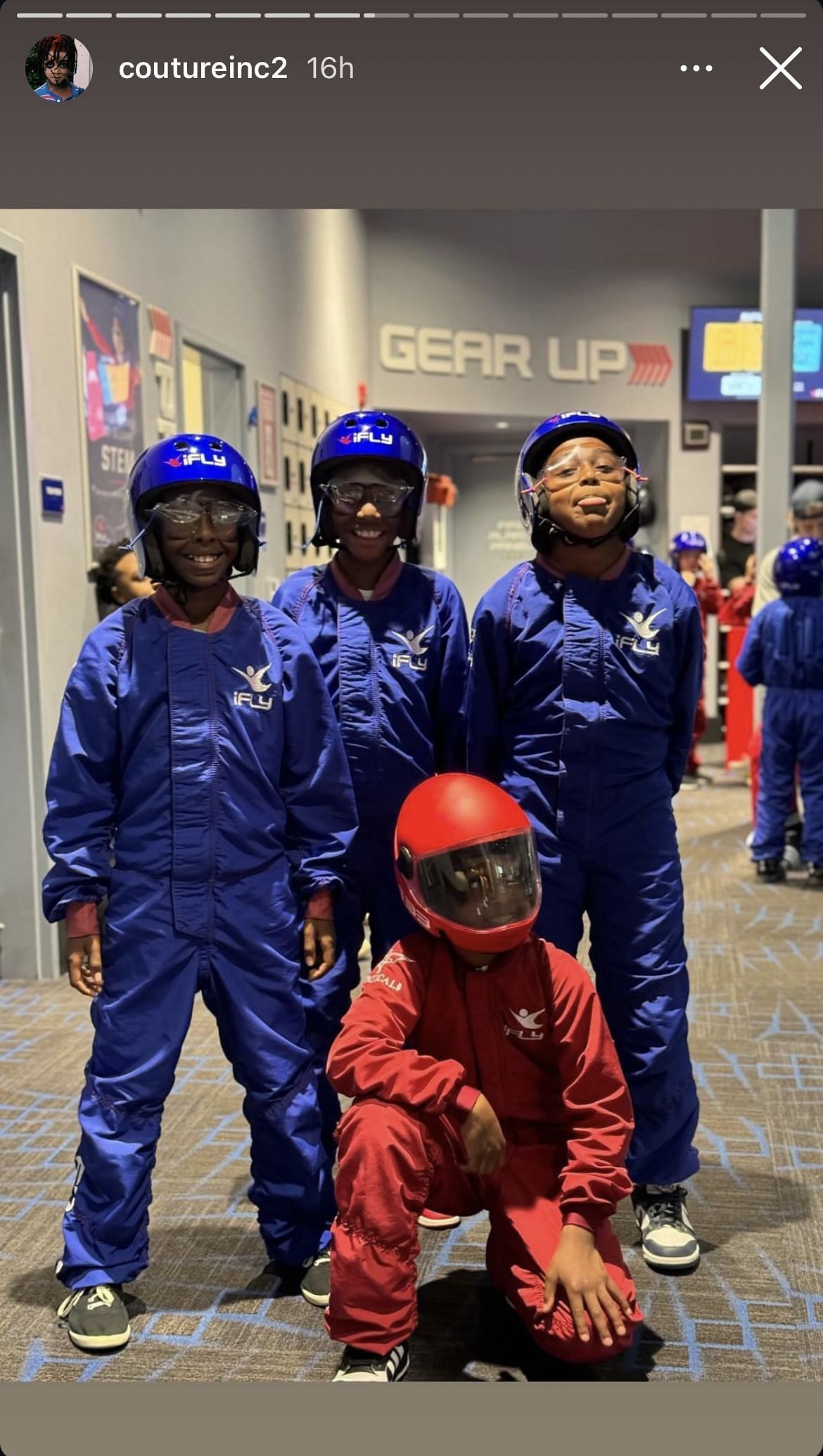 Jeanine Robel uploaded a snap of her son&#039;s indoor skydiving alongside friends