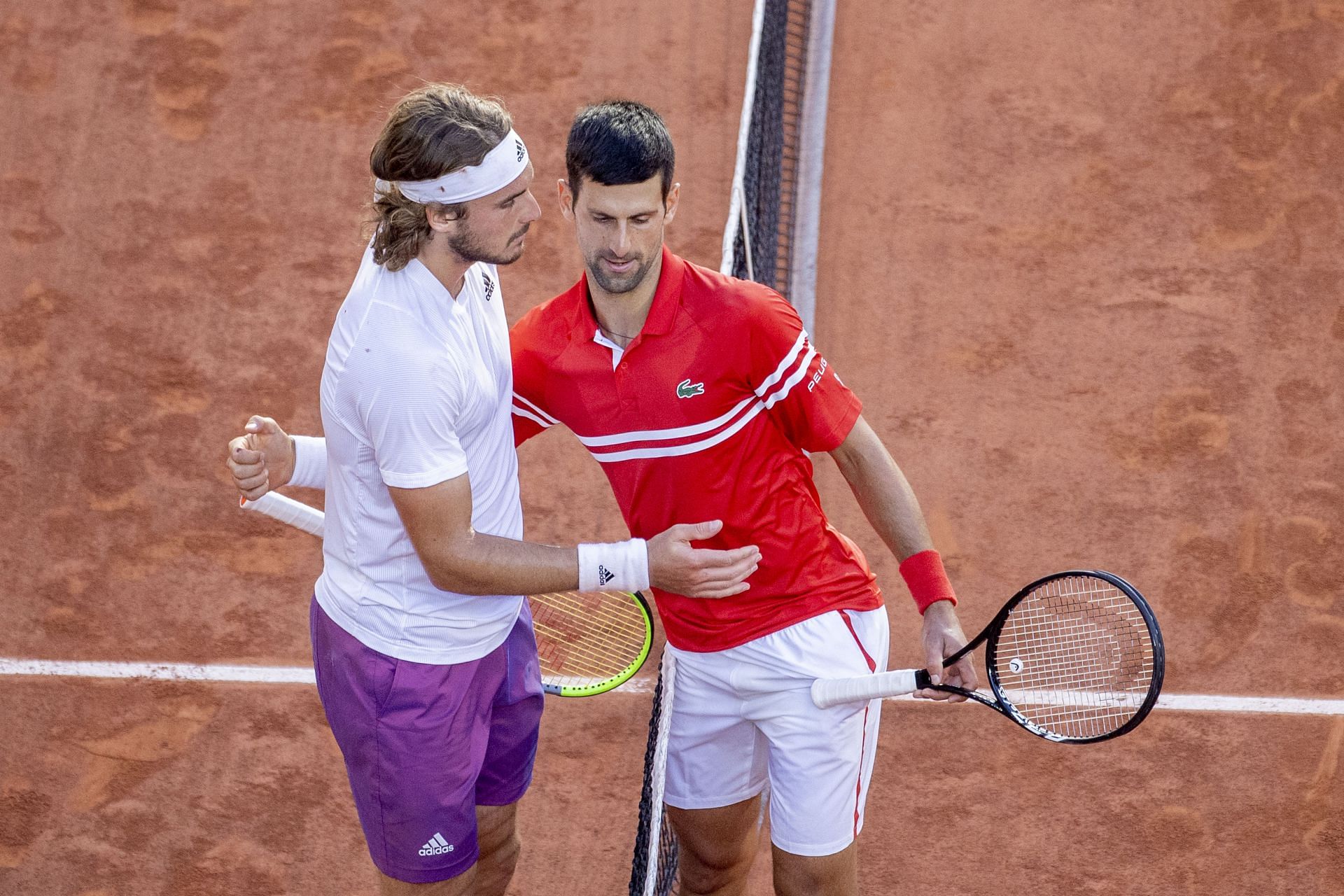 Stefanos Tsitsipas (L) and Novak Djokovic (R) (Image: Getty)