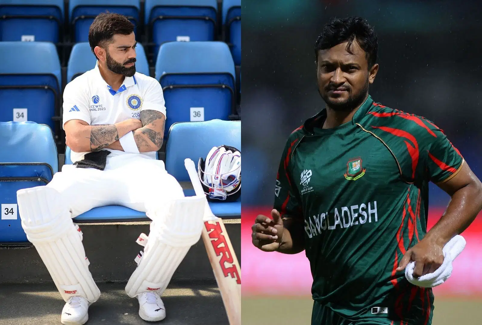 Virat Kohli (L) and Shakib Al Hasan. (PC: Getty)