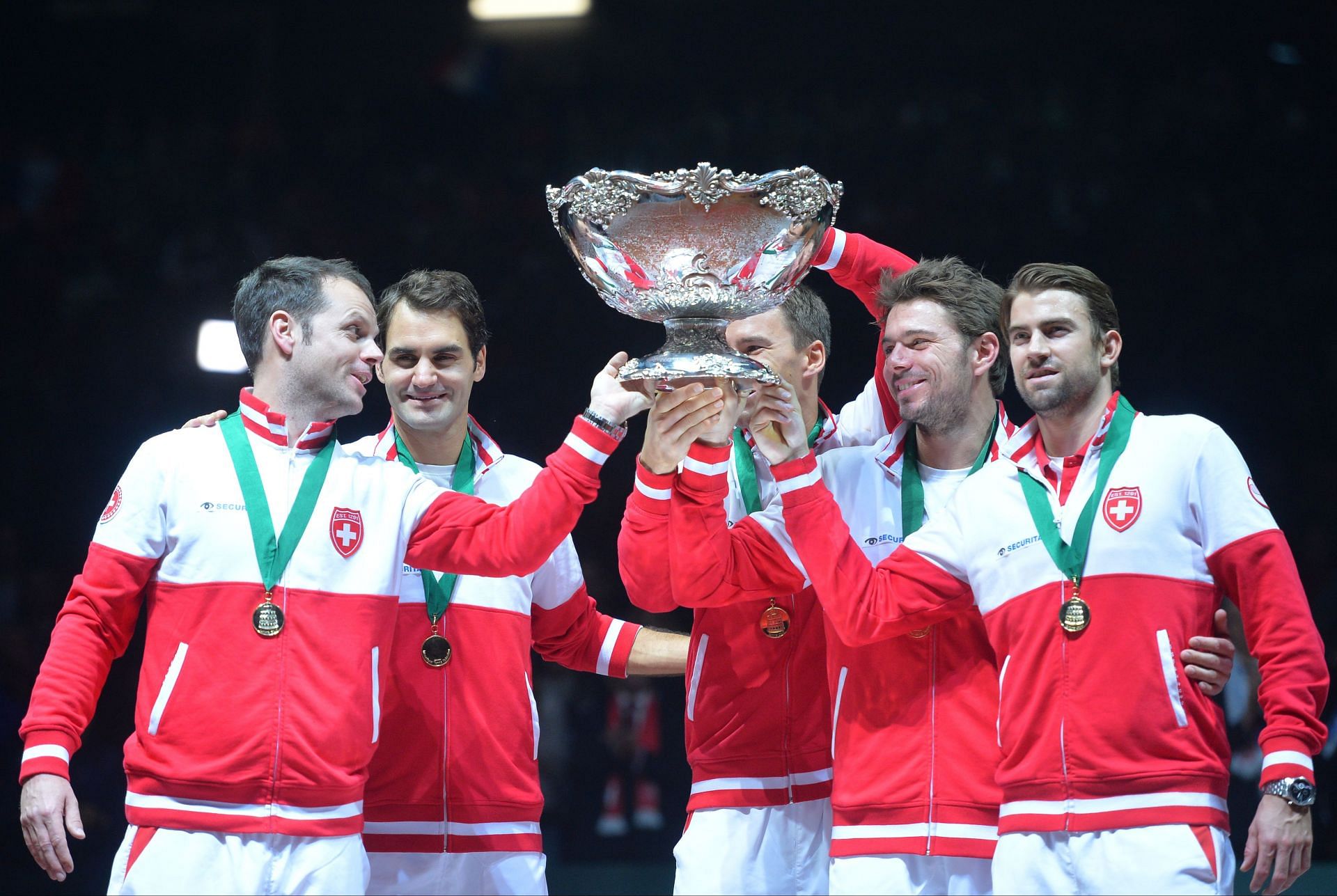 Members of the Swiss Davis Cup team in 2014. (Photo: Getty)