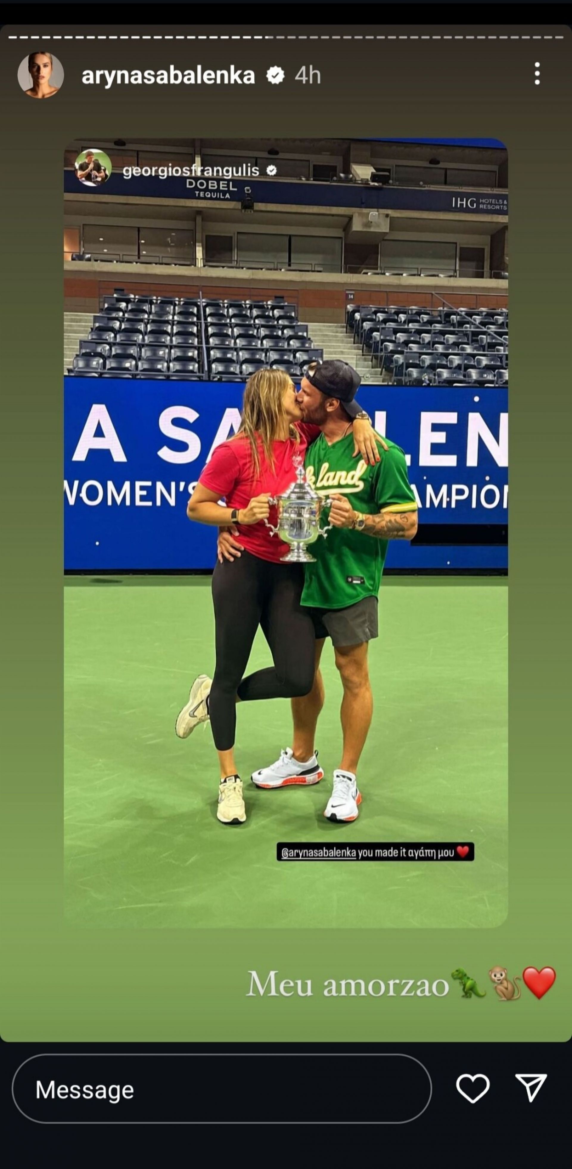 Screen grab of Aryna Sabalenka&#039;s Instagram story