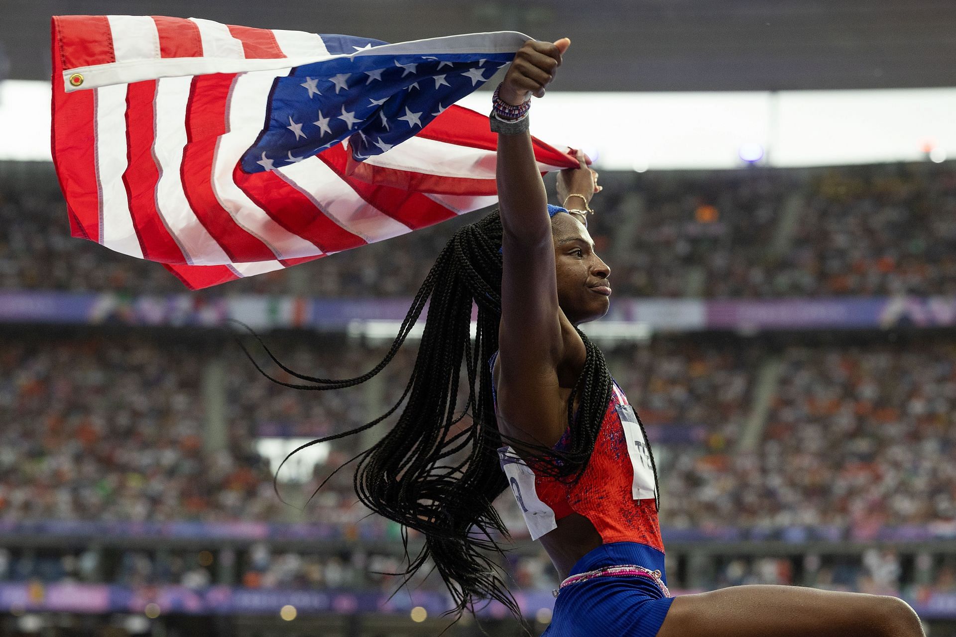 Terry during the 4x100m relay event of the 2024 Paris Olympics (Image via: Getty Images)