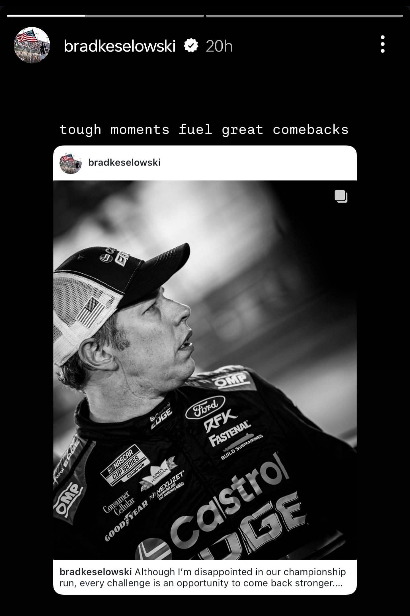 Brad Keselowski is looking to make a comeback - Source: @bradkeselowski on Instagram