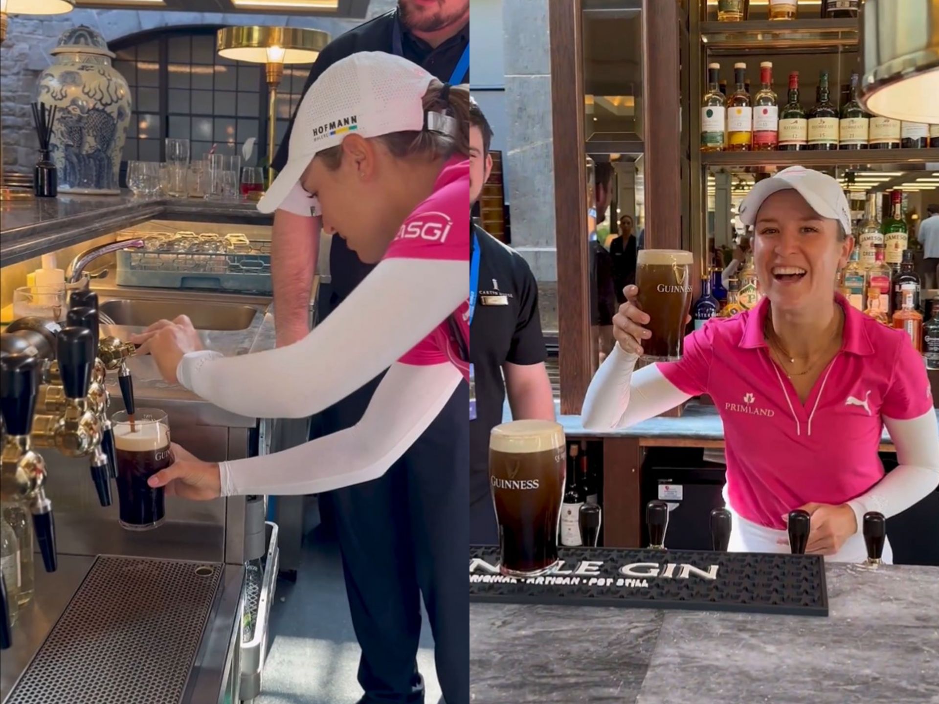 Chiara Tamburlini  learns how to pour Guinness pints in Ireland (Image via x@LETgolf)