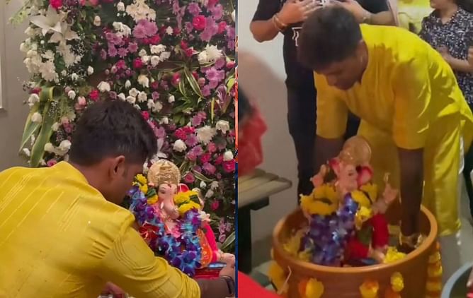 [Watch] "Pudhchya varshi lavkar ya" - Suryakumar Yadav does Ganpati Visarjan at his Mumbai residence