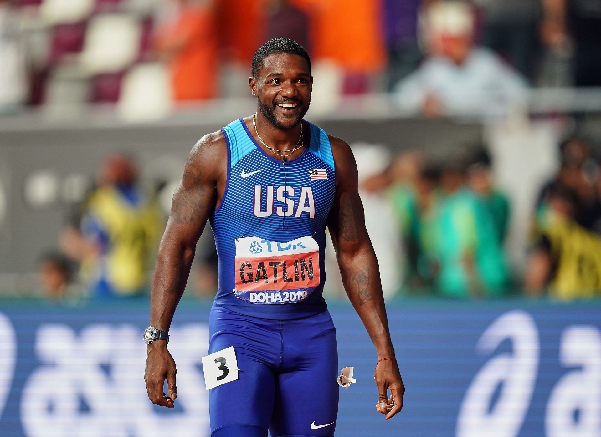 Justin Gatlin at IAAF World Athletics Championships at the Khalifa Stadium 2019 (Photo by Ulrik Pedersen/NurPhoto via Getty Images)