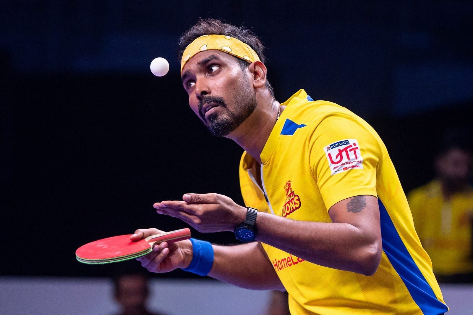 Sharath Kamal in action, Image Credits: UTT