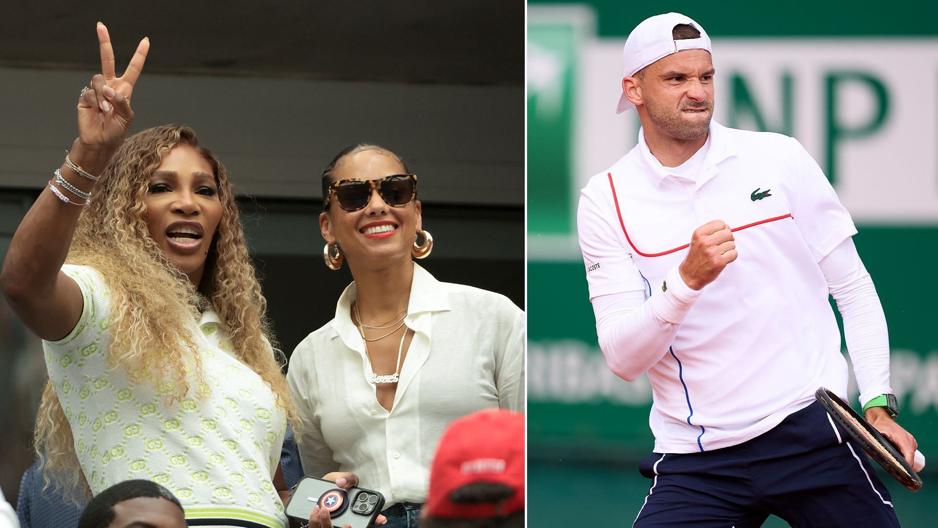 Serena Williams with Alicia Keys (L) and Grigor Dimitrov (R) [Image Source: Getty Images]