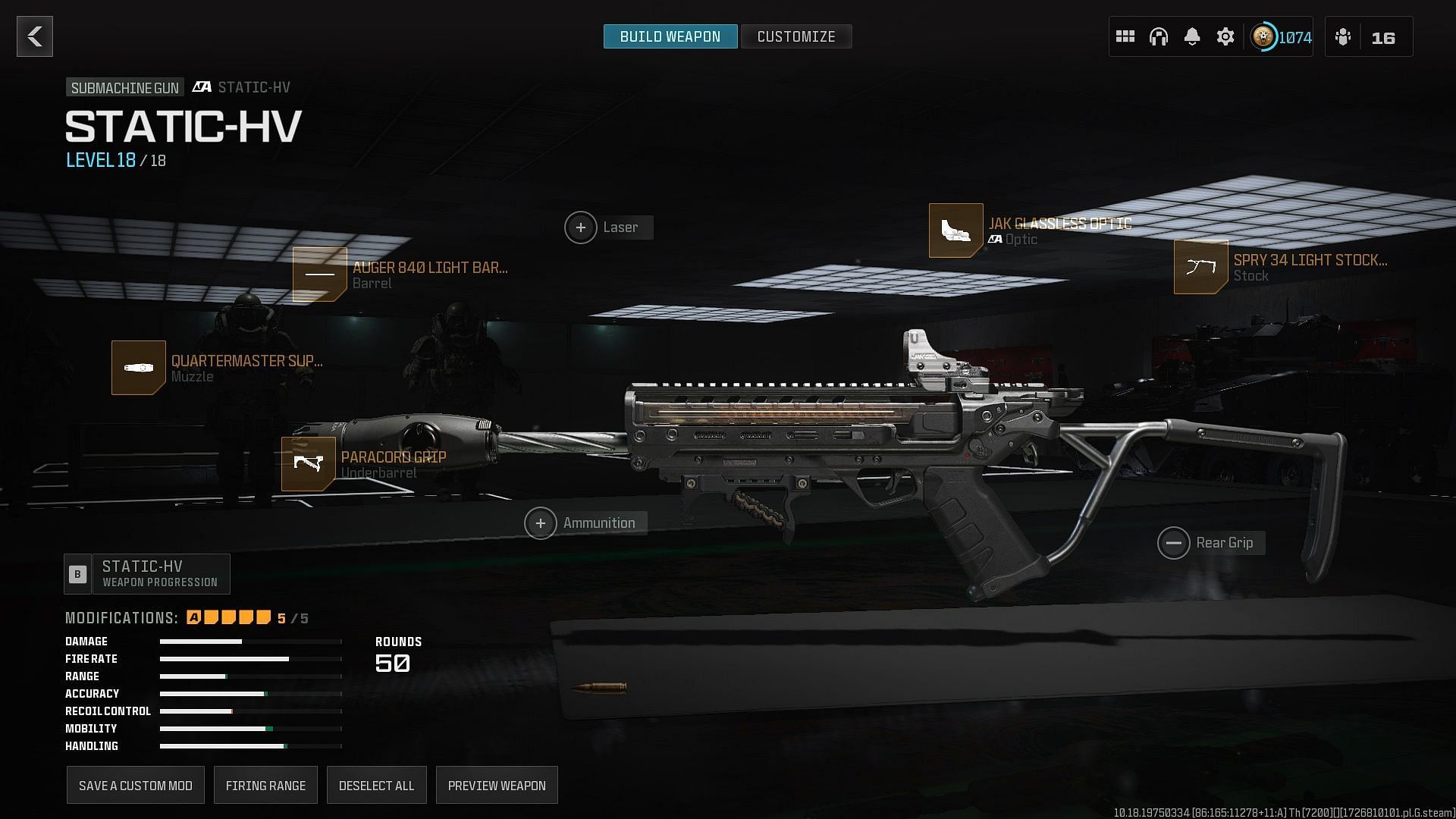 Static-HV is the right Secondary to the best Kastov LSW loadout in Warzone (Image via Activision)