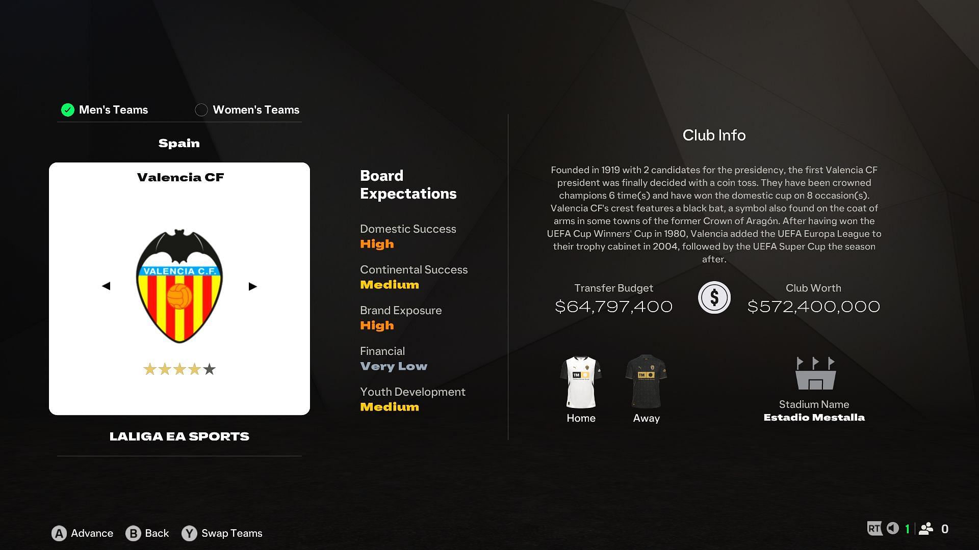 Valencia Club description (Image via EA Sports)