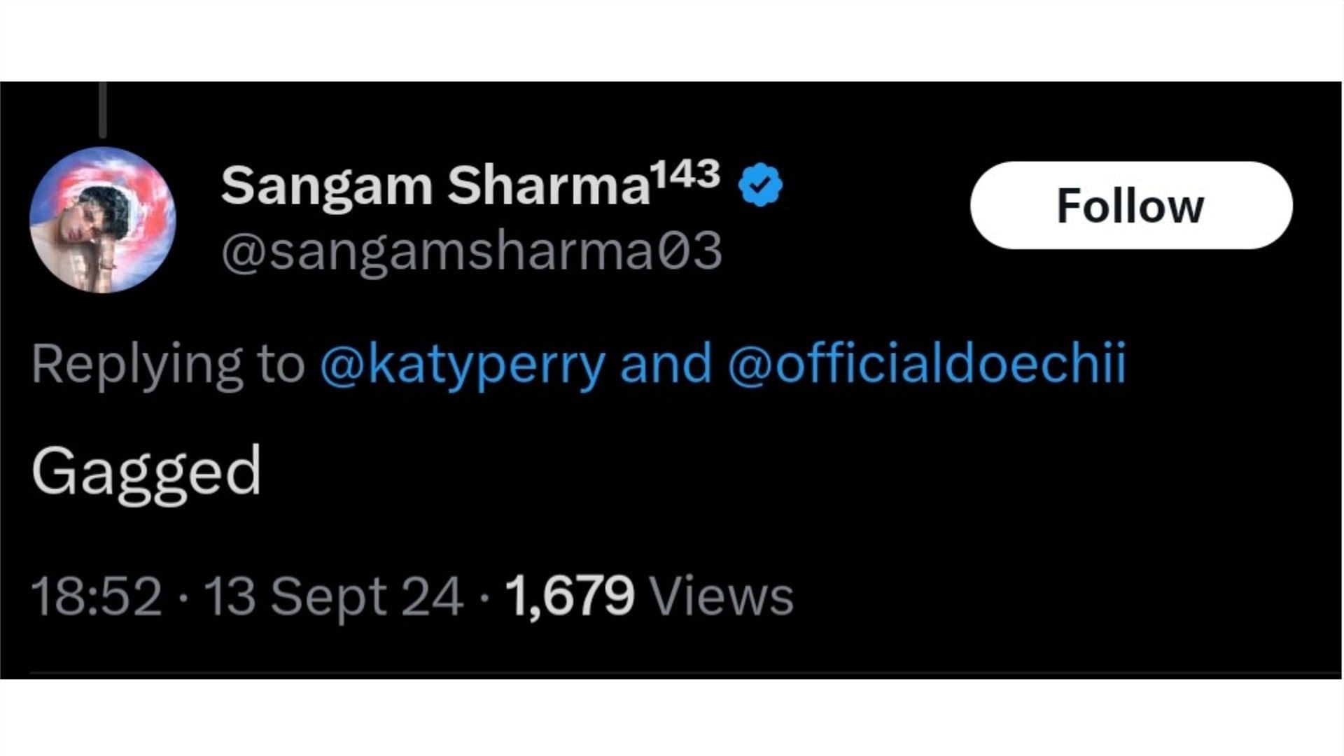 A user reacted to Katy Perry&#039;s new song, (Photo via @sangamsharma03/X)