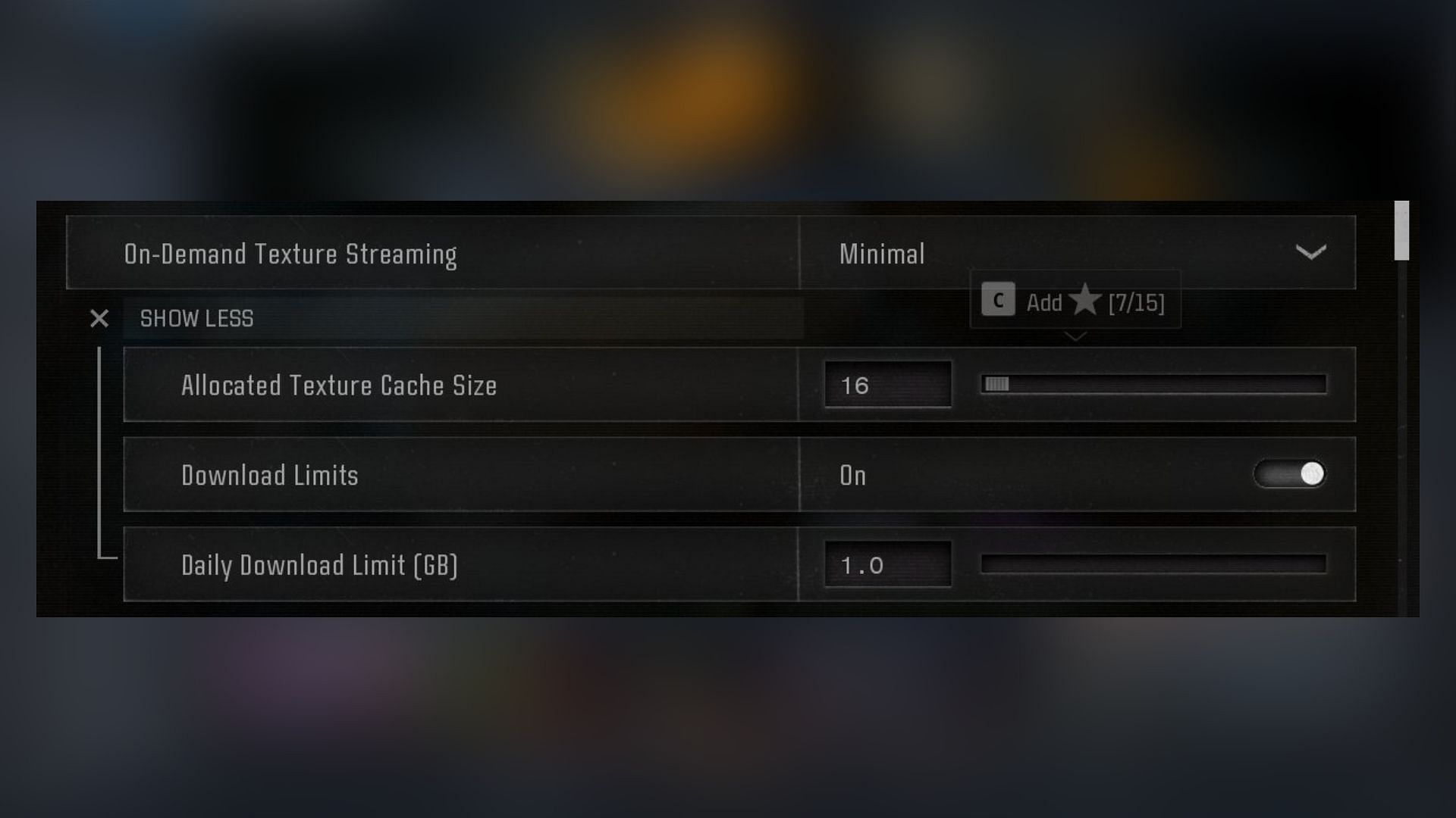 Changing on-demand streaming settings (Image via Activision)