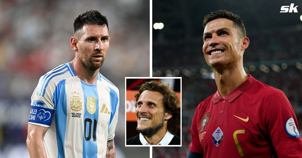 Lionel Messi (left), Cristiano Ronaldo (right), and Diego Forlan (middle)