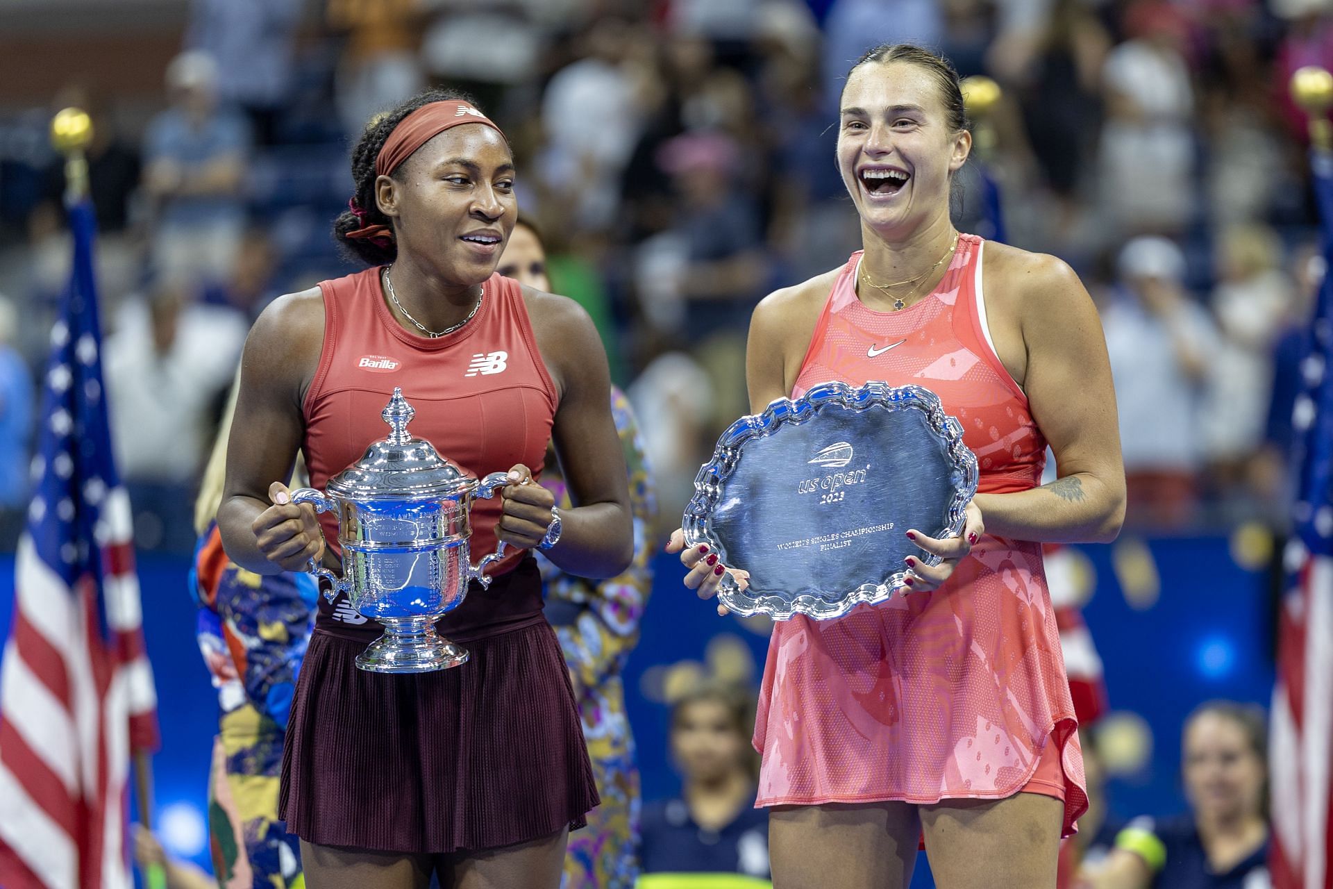 Coco Gauff (L) and Aryna Sabalenka at the US Open 2023. (Photo: Getty)