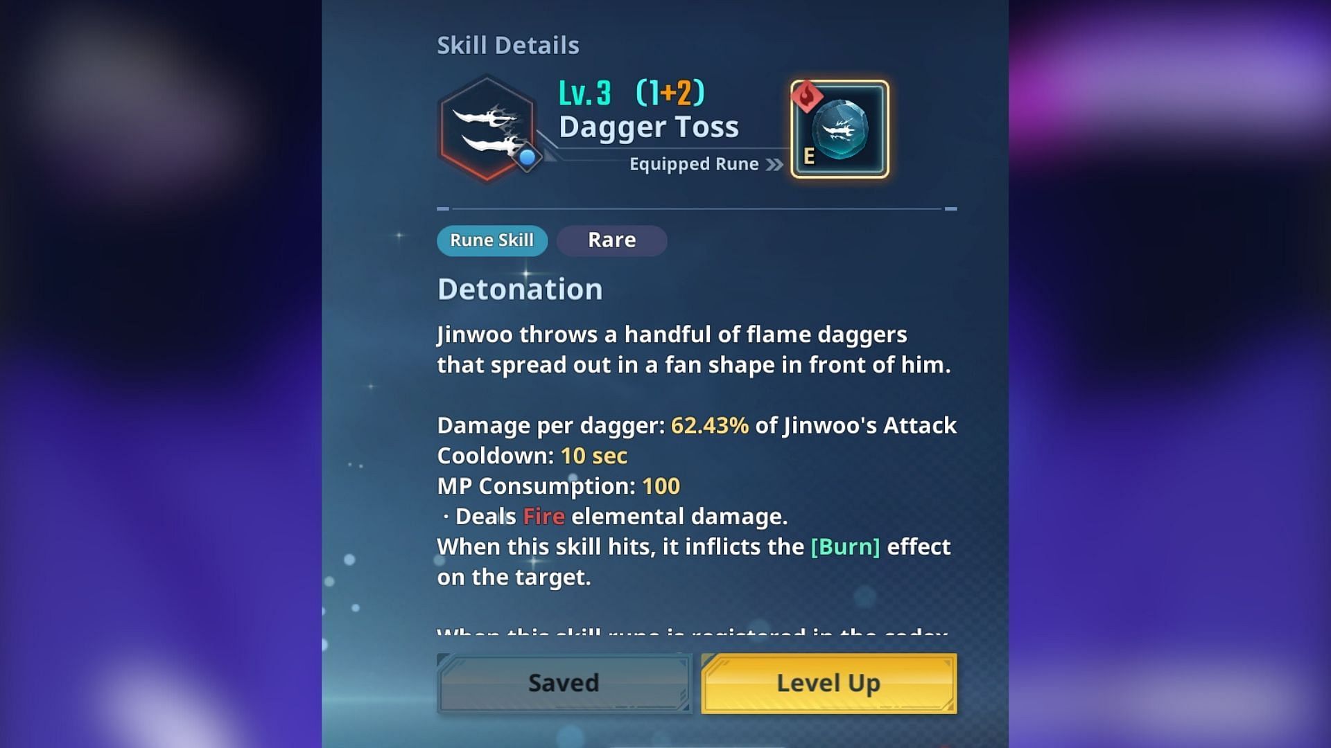 Dagger Toss skill with Detonation Rune. (Image via Netmarble)