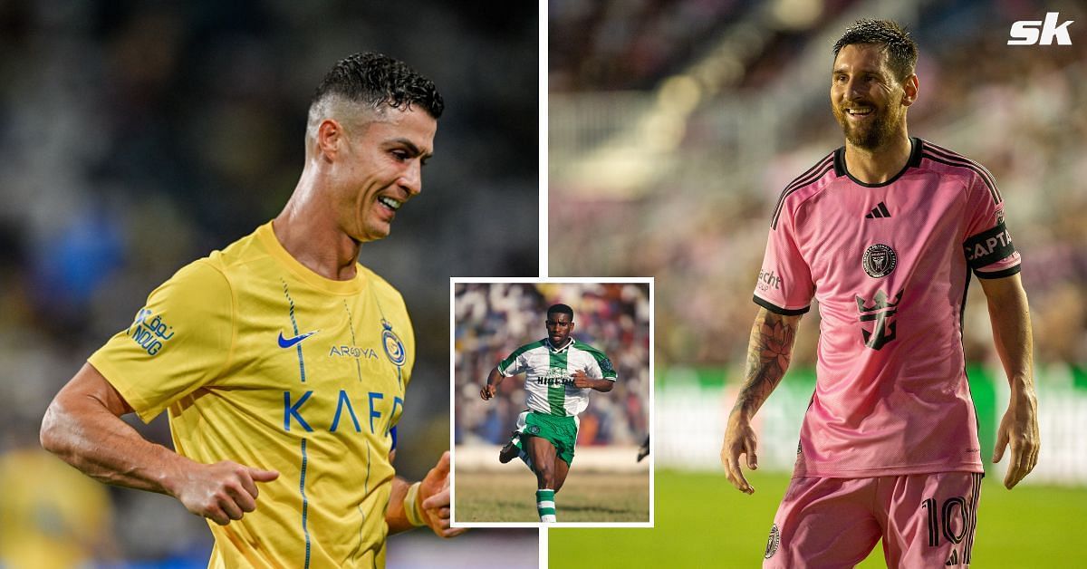 Cristiano Ronaldo (left), Jay Jay Okocha (middle) and Lionel Messi (right) (image via Getty)