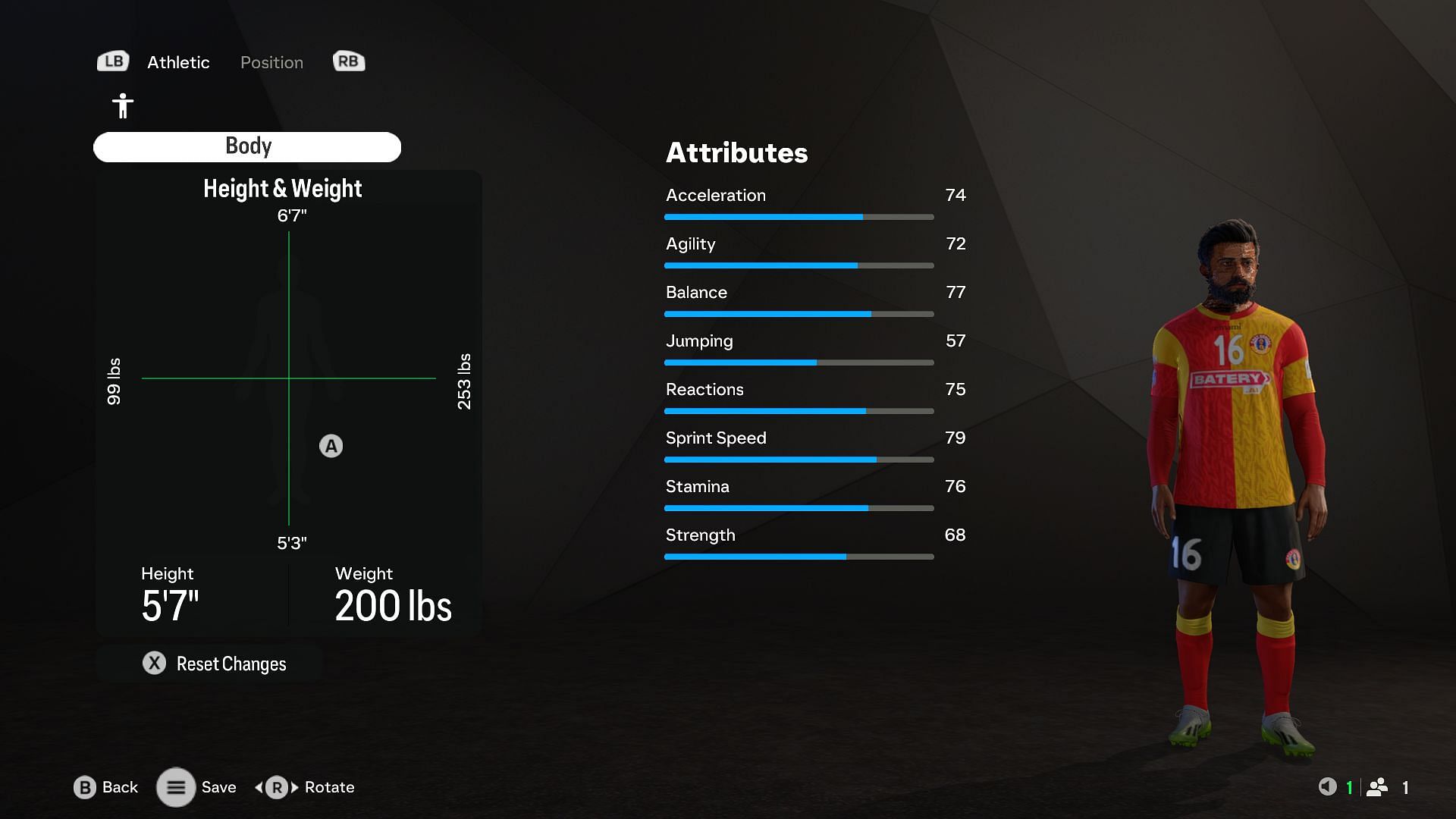 Customize height and weight precisely (Image via EA)