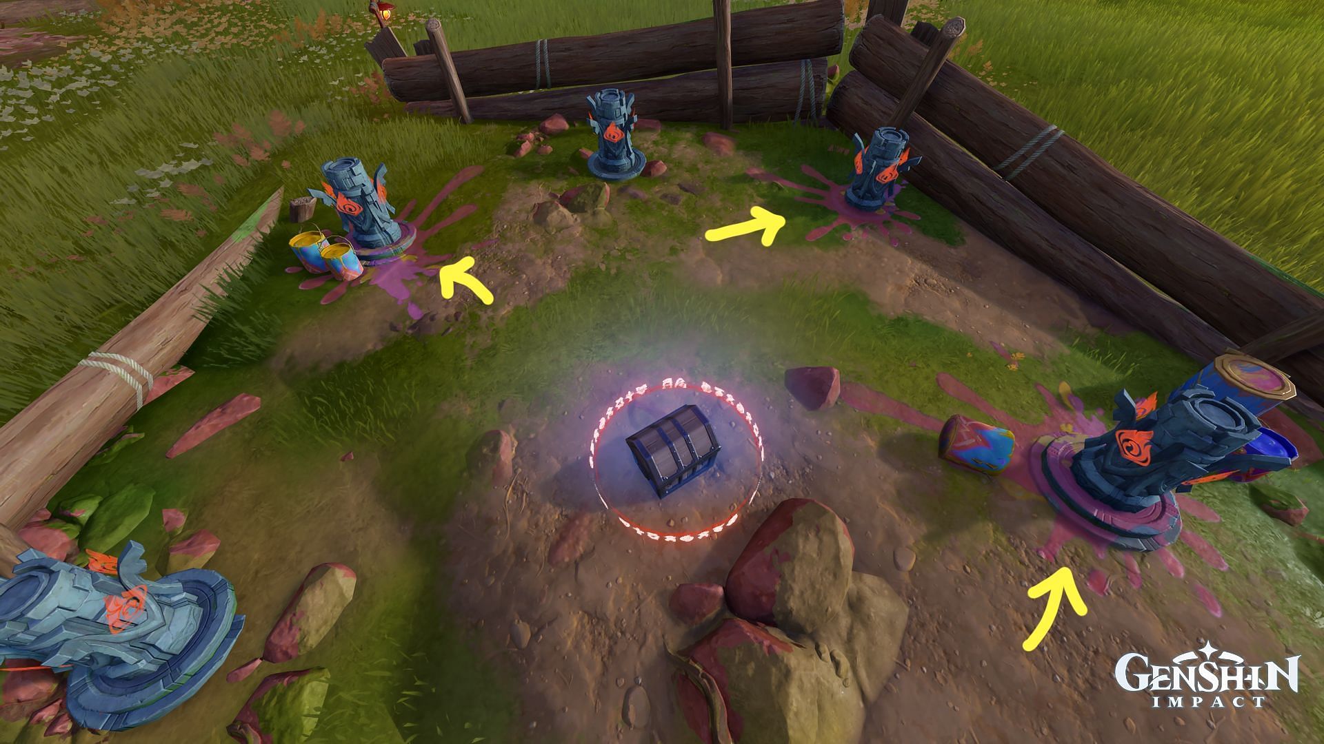 Take note of the Pyro totems with the paint splatter and paint cans (Image via HoYoverse)