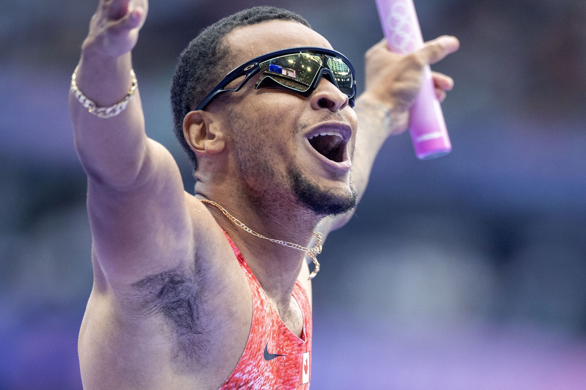 Andre de Grasse of Canada celebrates after winning the Olympic gold medal in the men&#039;s 4x100m relay event [Image Source: Getty]