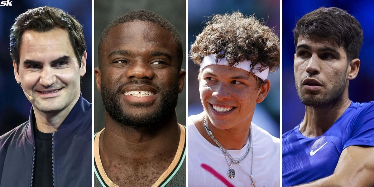 Frances Tiafoe and Ben Shelton schemed up a Roger Federer plan to unsettle Carlos Alcaraz at the 2024 Laver Cup (From left to right: Roger Federer, Frances Tiafoe, Ben Shelton, Carlos Alcaraz, Source: Getty)