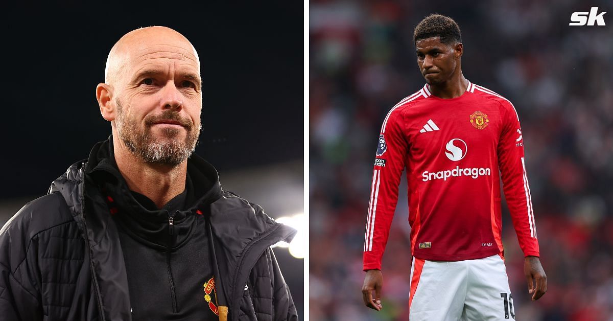 Manchester United boss Erik ten Hag (left) and attacker Marcus Rashford