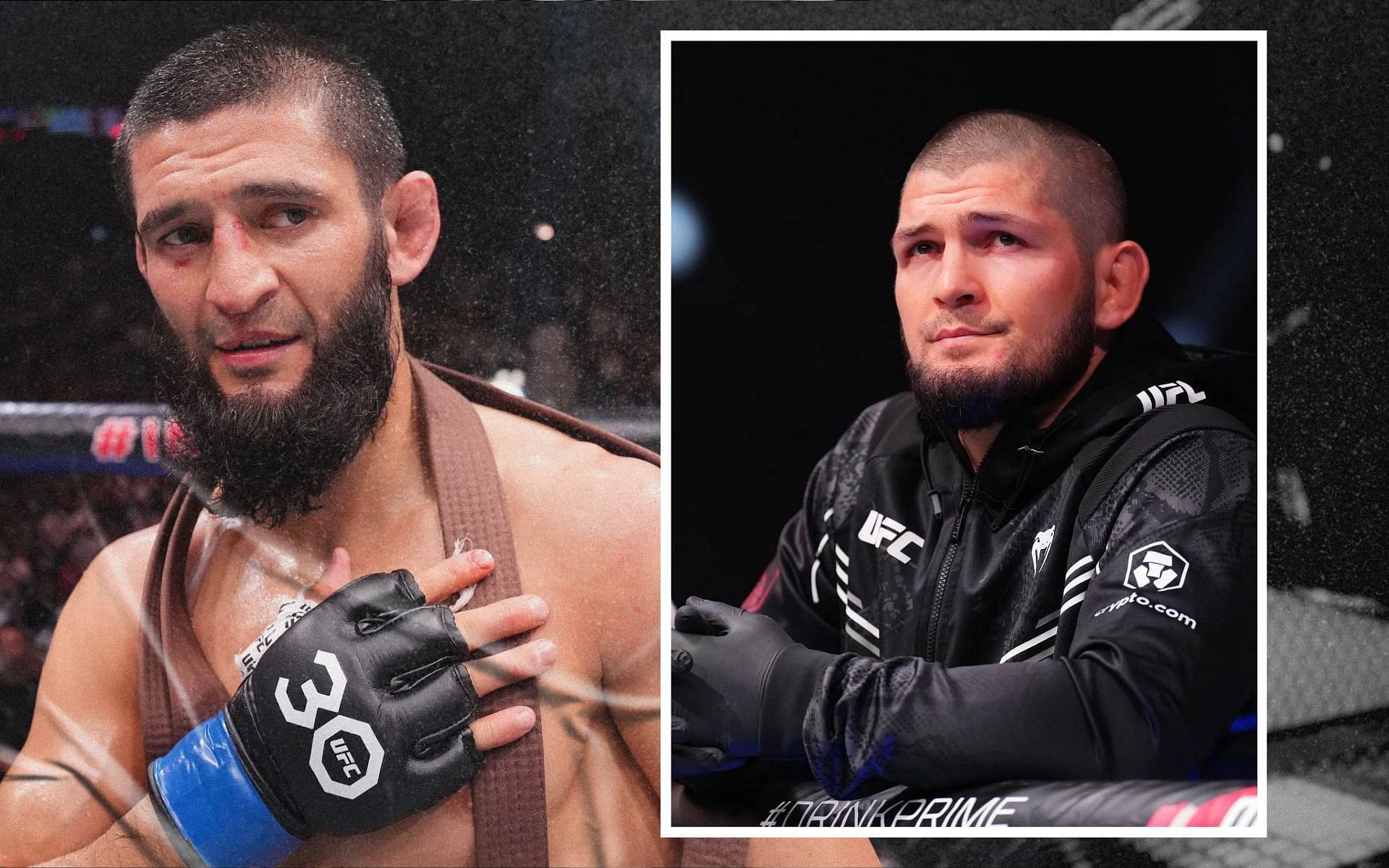 Khamzat Chimaev (left) opens up on his beef with Khabib bNurmagomedov (inset). [Image courtesy: Getty Image]