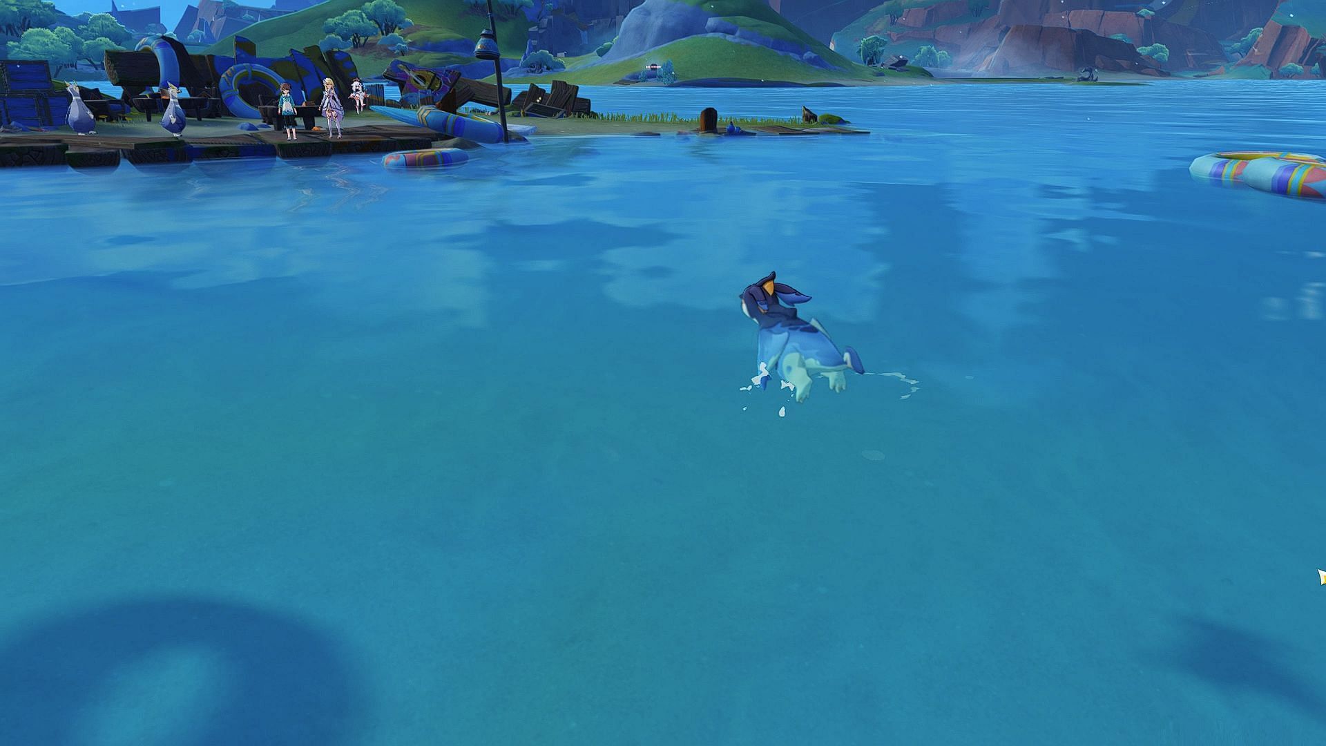 Cutscene of the baby Saurian swimming towards the shore (Image via HoYoverse)