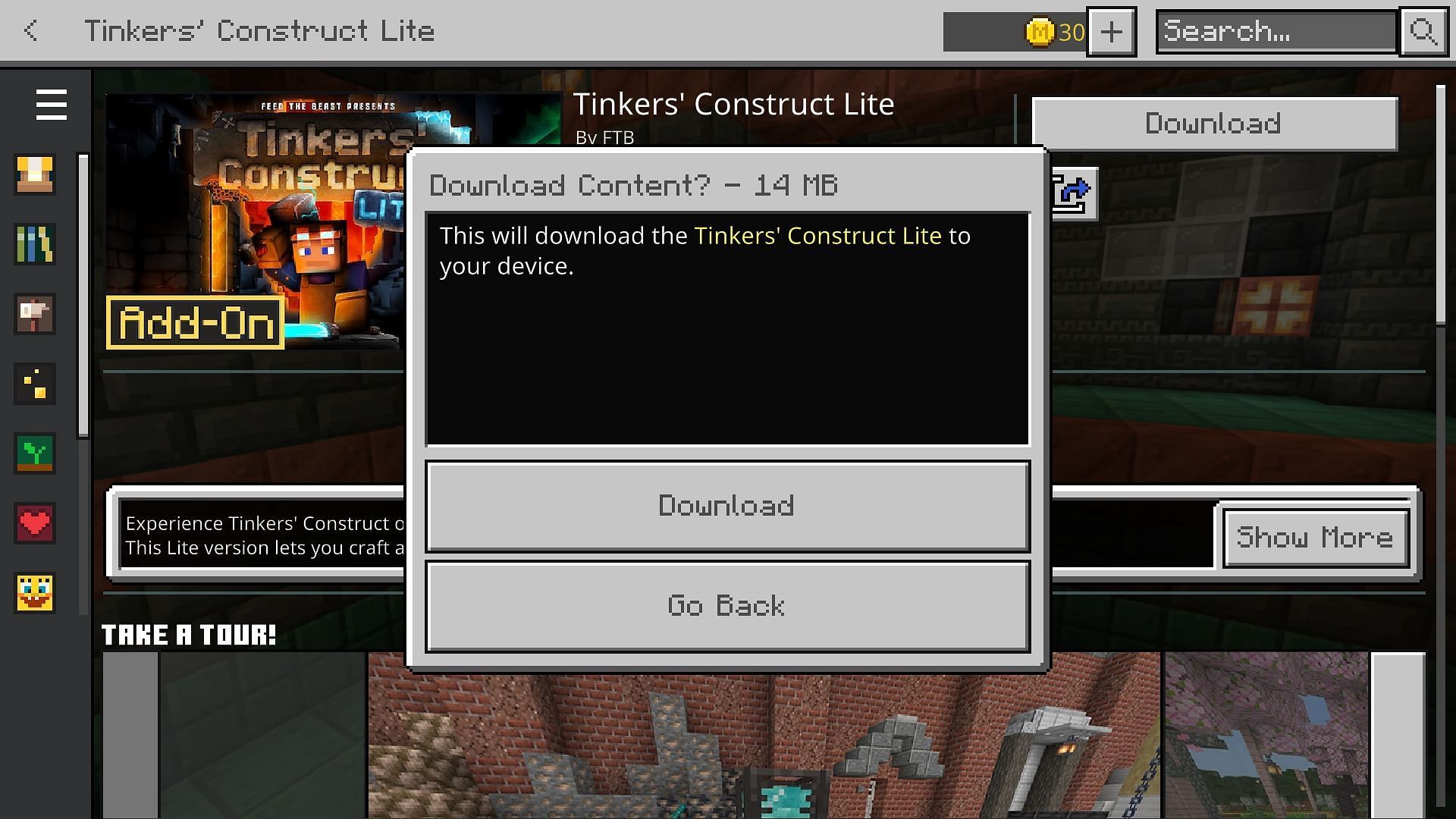 The lite version of Tinkers&#039; Construct can now be found on the Minecraft Marketplace (Image via Mojang)